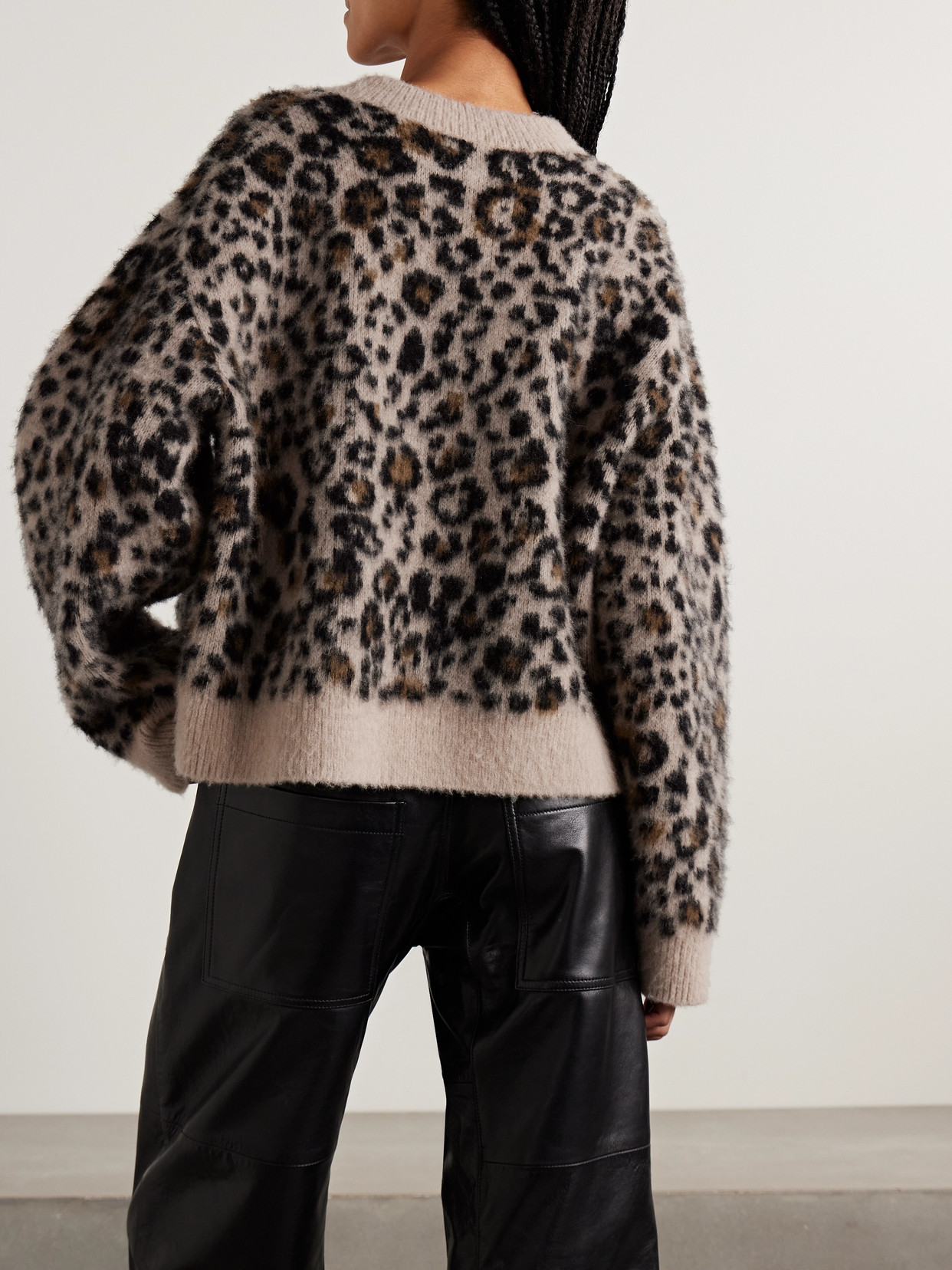 Nili Lotan Zamira Leopard-jacquard Cashmere And Silk-blend Sweater In Brown