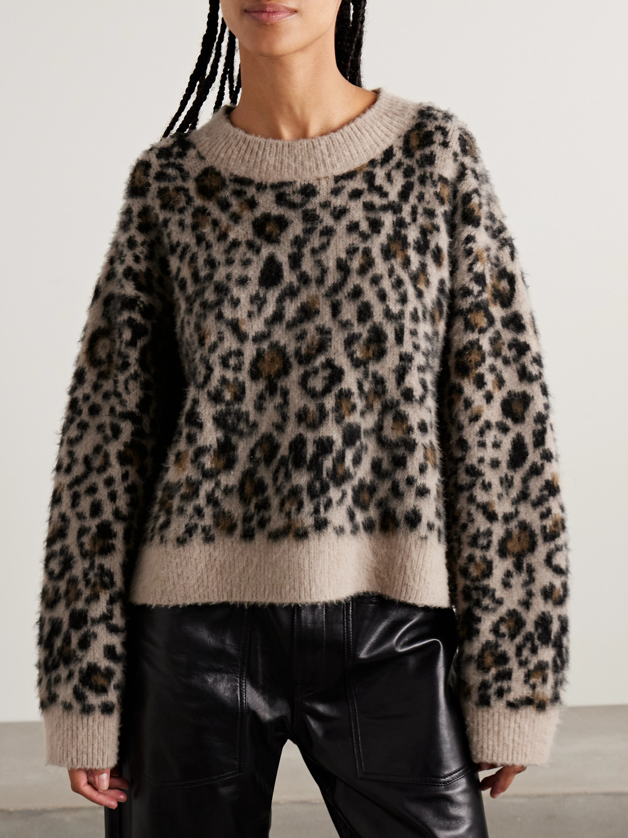 Nili Lotan Zamira Leopard-jacquard Cashmere And Silk-blend Sweater In Brown