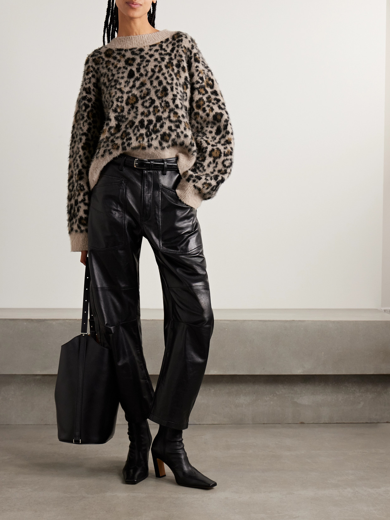 Nili Lotan Zamira Leopard-jacquard Cashmere And Silk-blend Sweater In Brown