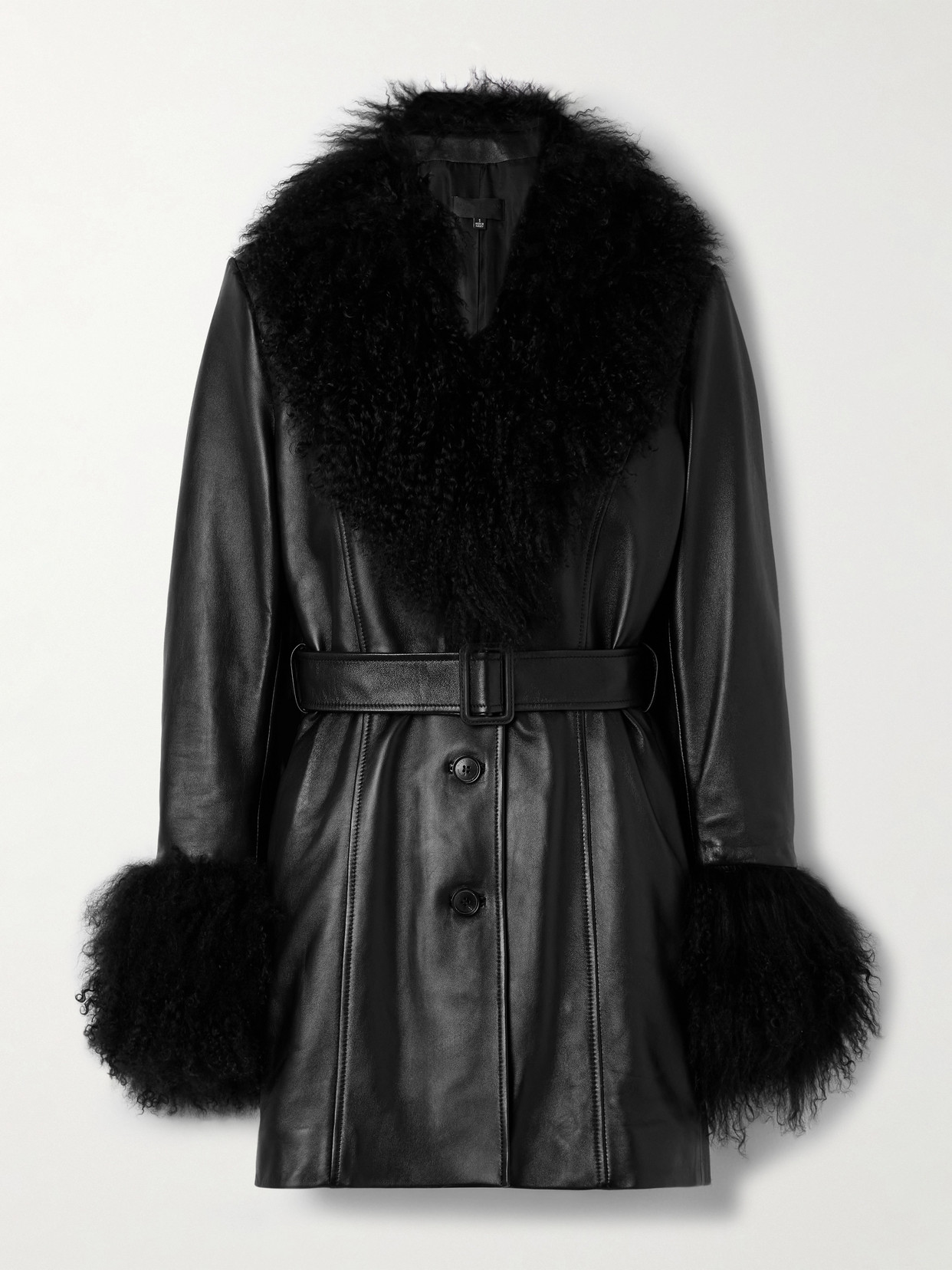 Nili Lotan Sefa Belted Shearling-trimmed Leather Jacket In Black