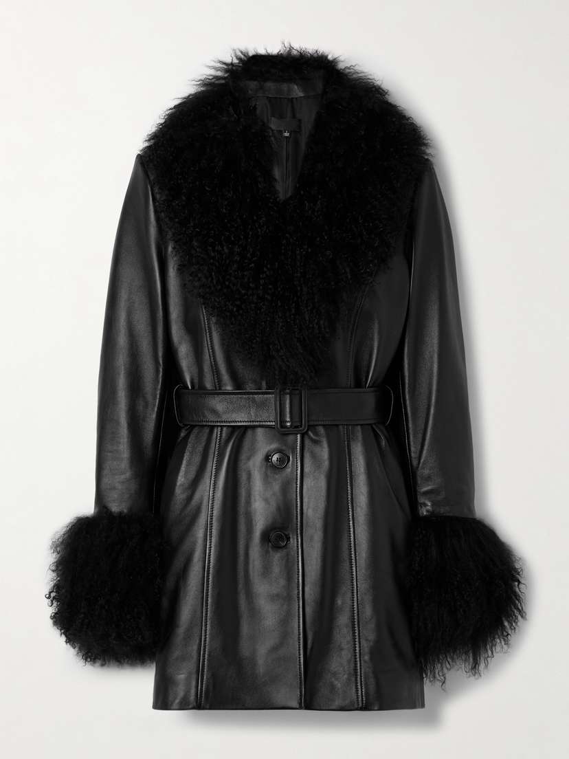 Nili Lotan Sefa Belted Shearling-trimmed Leather Jacket