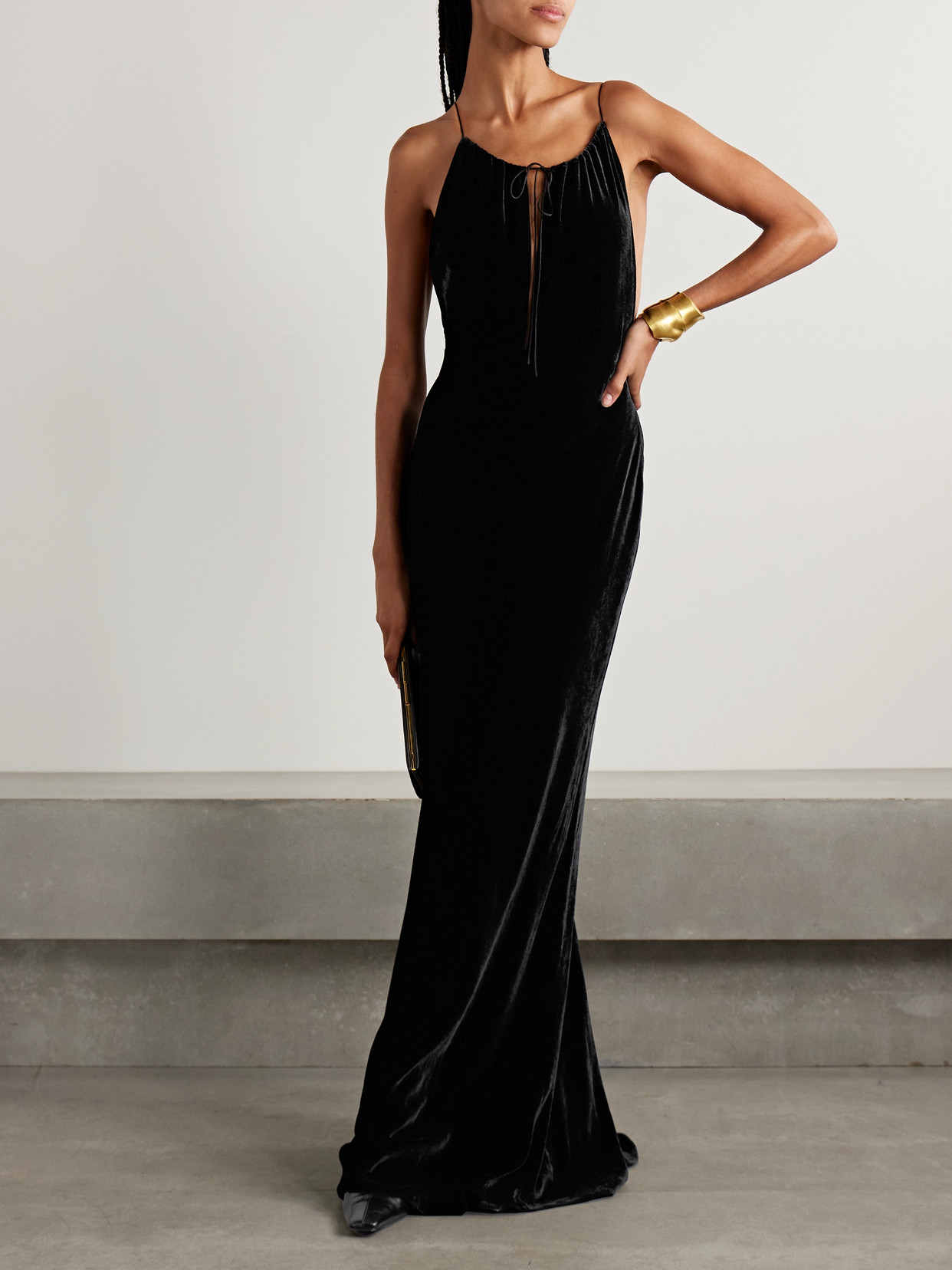 Nili Lotan Maxime Cutout Velvet Maxi Dress In Black