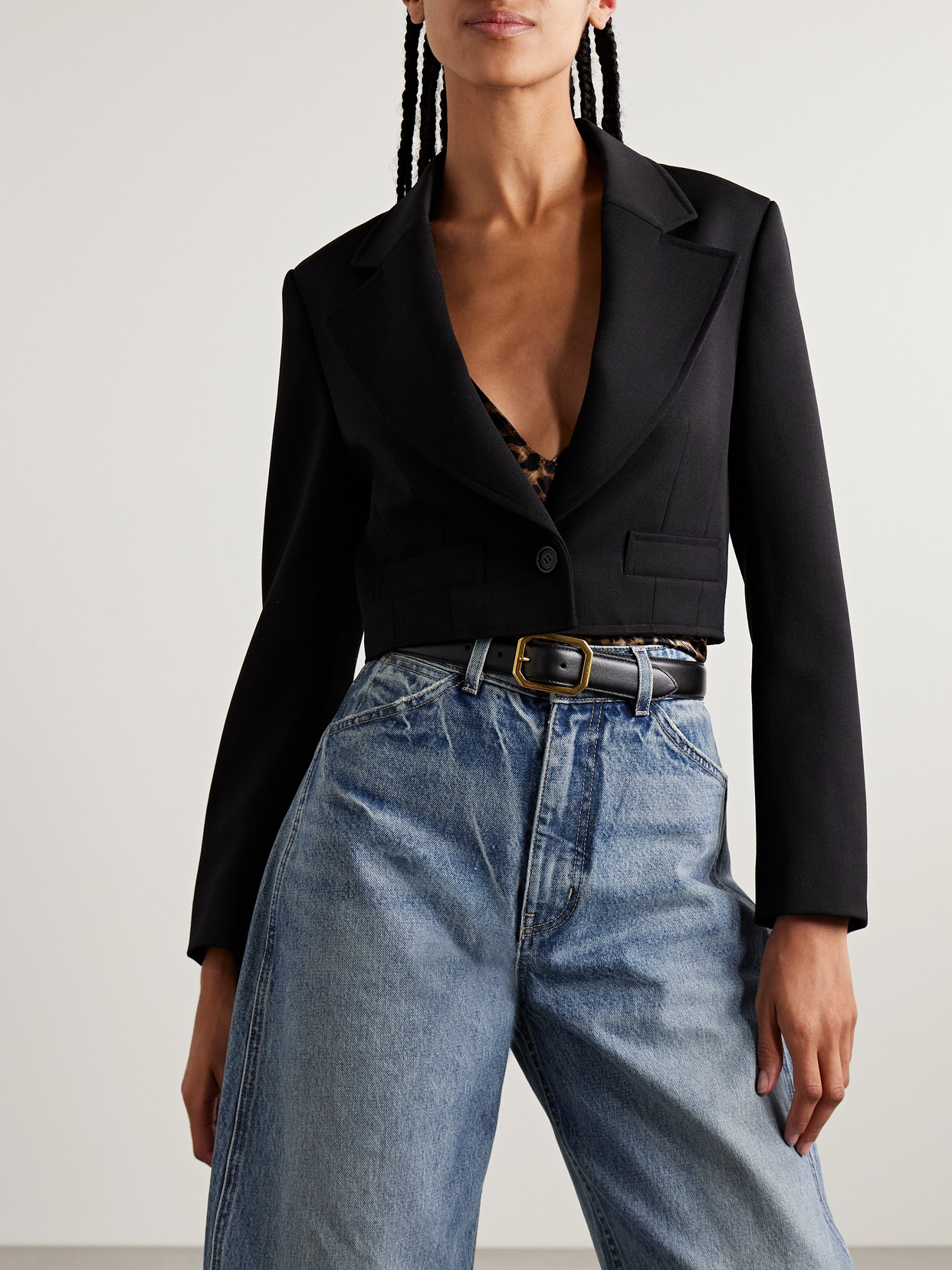 Nili Lotan Belino Cropped Wool-twill Blazer In Black