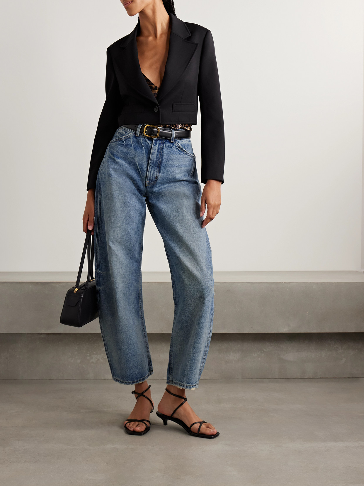 Nili Lotan Belino Cropped Wool-twill Blazer In Black