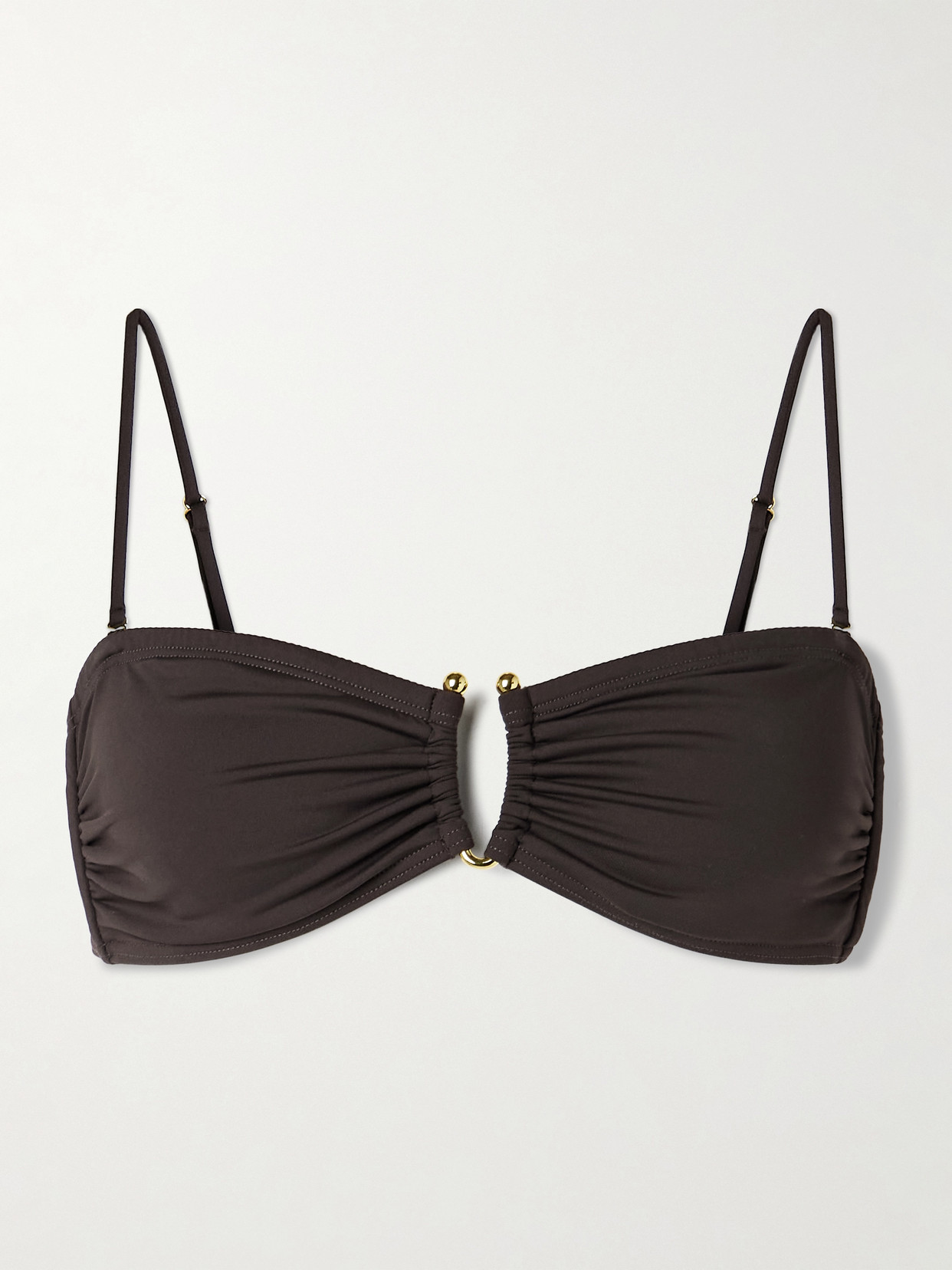 Nili Lotan Embellished Ruched Bikini Top In Brown