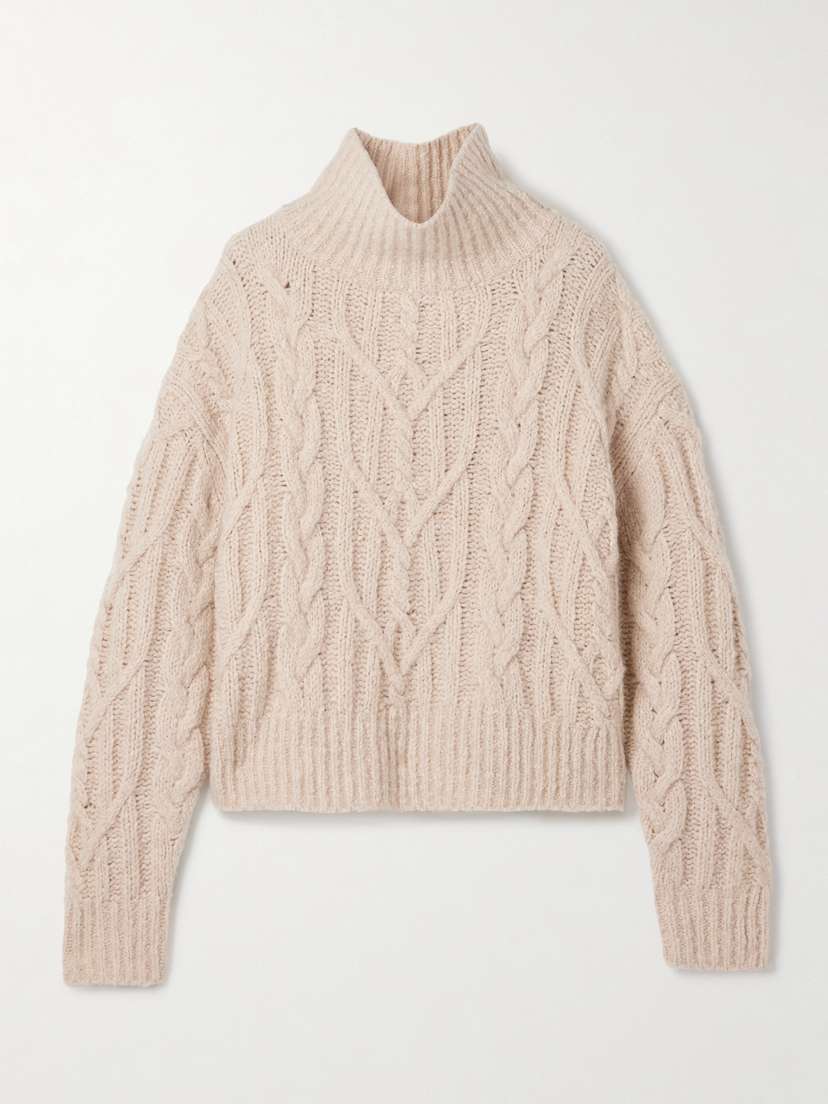Nili Lotan Fairiny Cable-knit Brushed Cashmere And Silk-blend Turtleneck Sweater