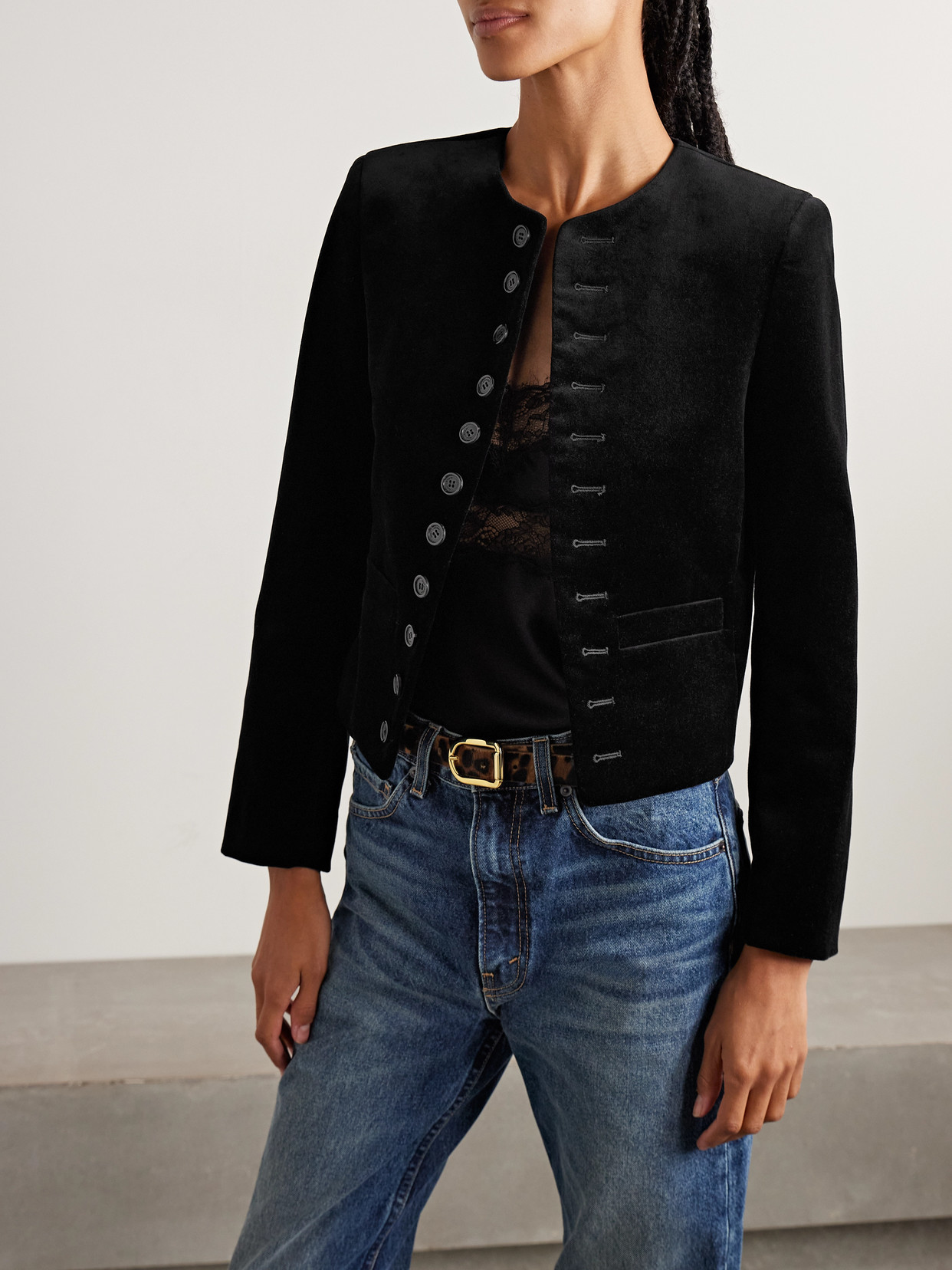 Nili Lotan Patti Cotton-blend Velvet Jacket In Black