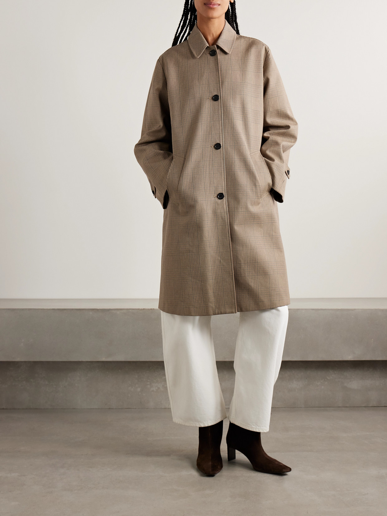 Watson Prince Of Wales Checked Cotton Trench Coat