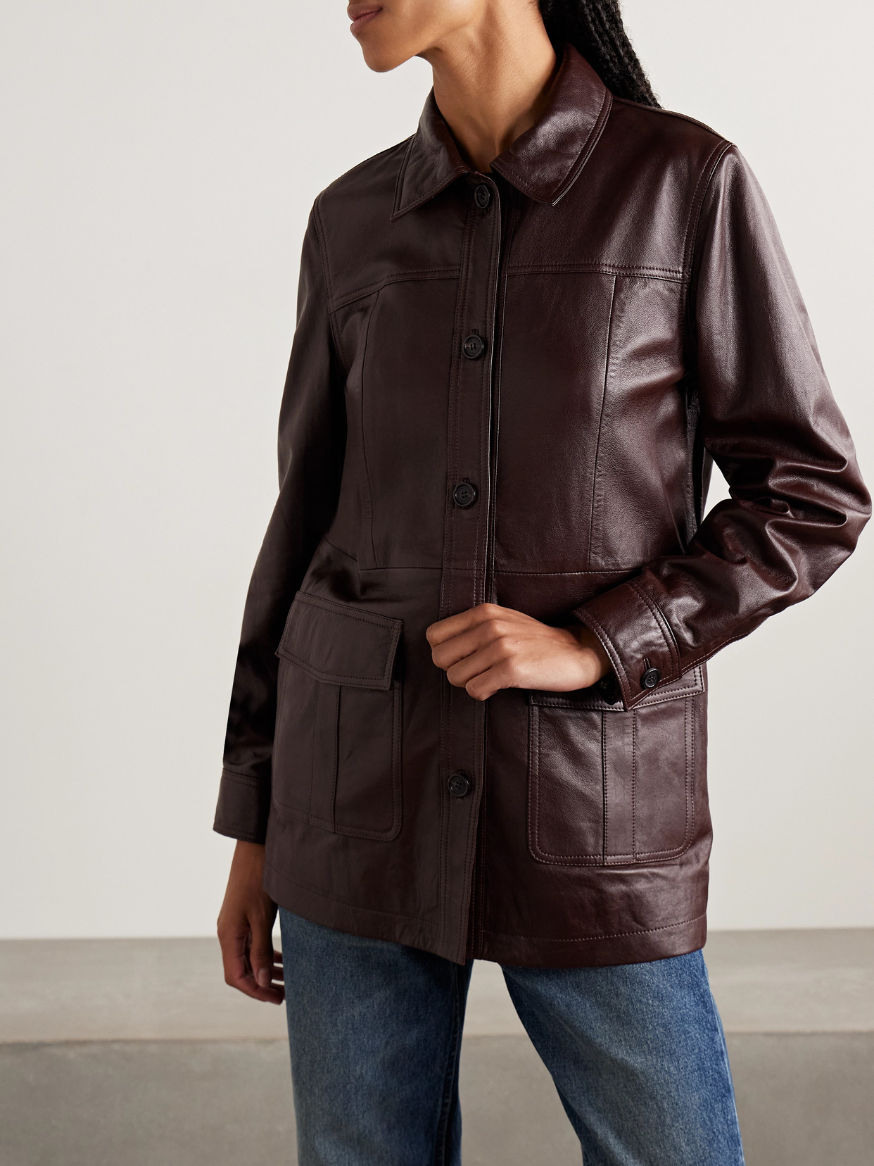 Nili Lotan Emmylou Paneled Leather Jacket In Burgundy