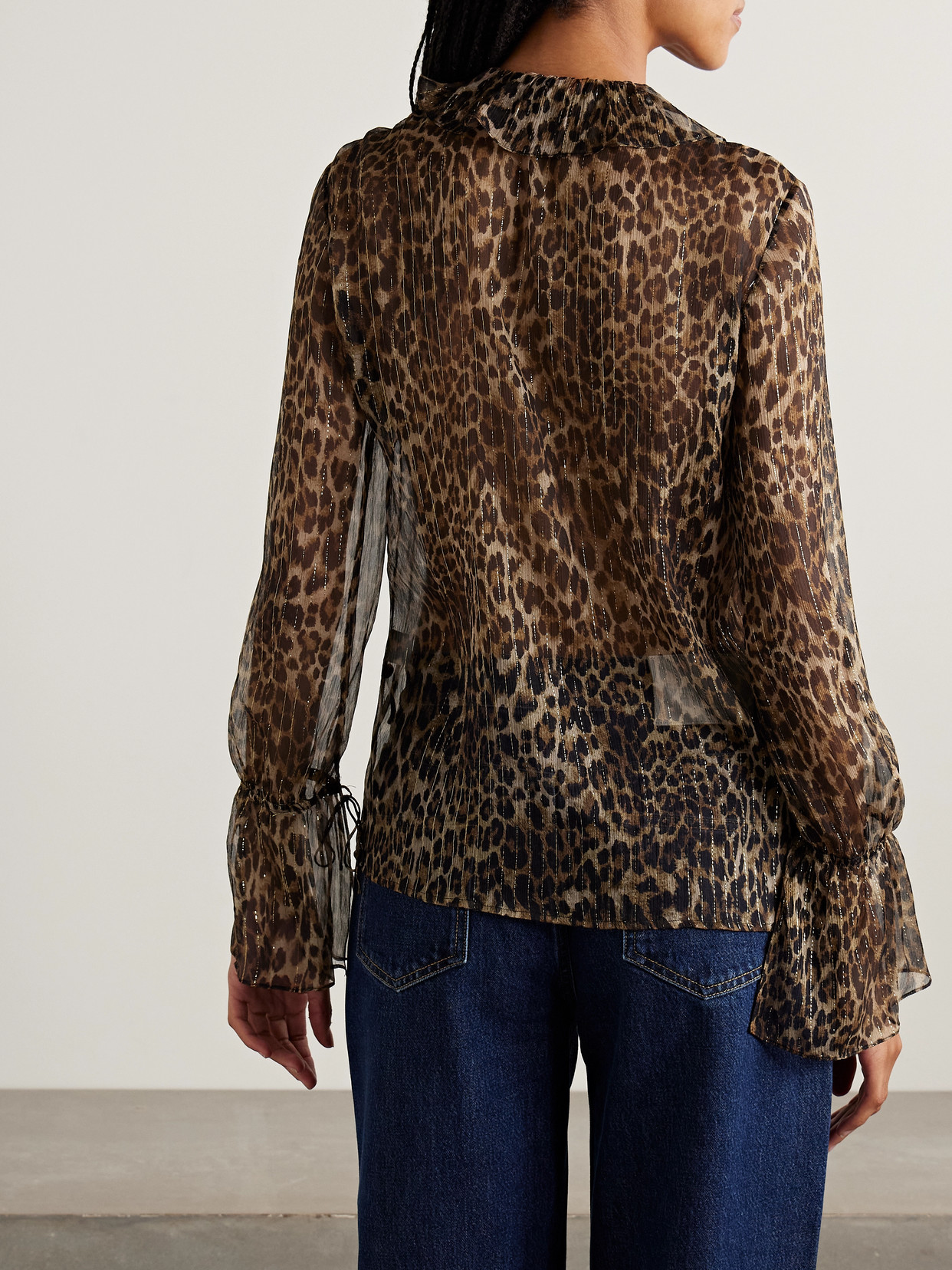 Nili Lotan Cecily Ruffled Leopard-print Metallic Silk-blend Crepon Blouse In Multi