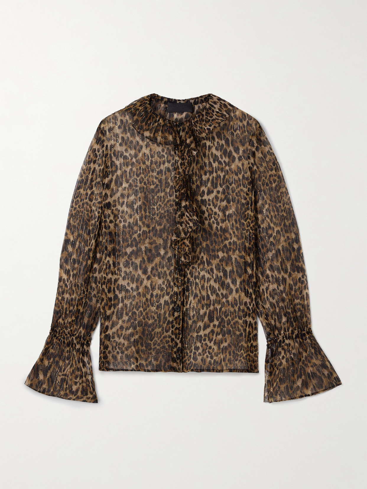 Nili Lotan Cecily Ruffled Leopard-print Metallic Silk-blend Crepon Blouse In Multi