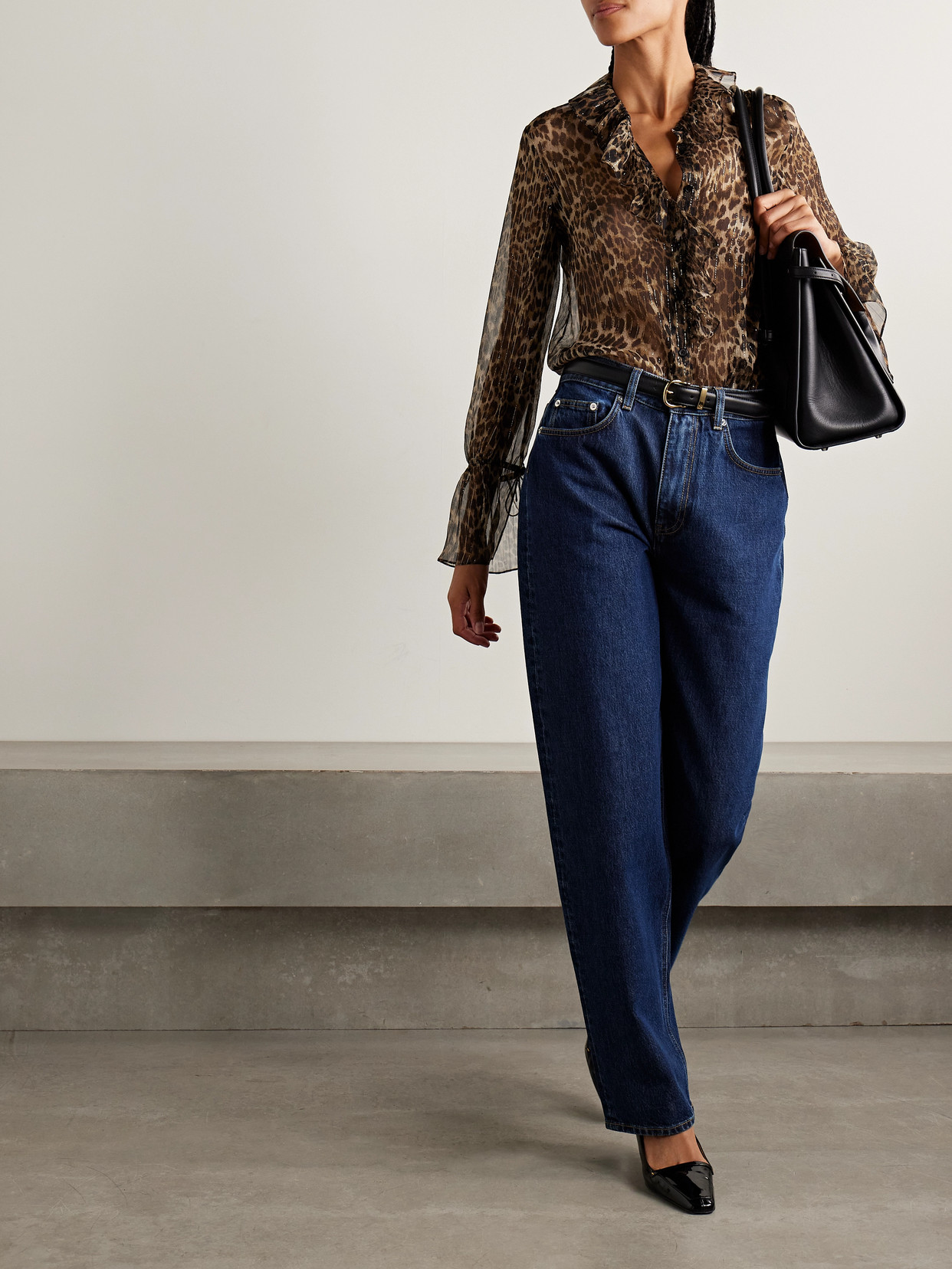 Nili Lotan Cecily Ruffled Leopard-print Metallic Silk-blend Crepon Blouse In Multi