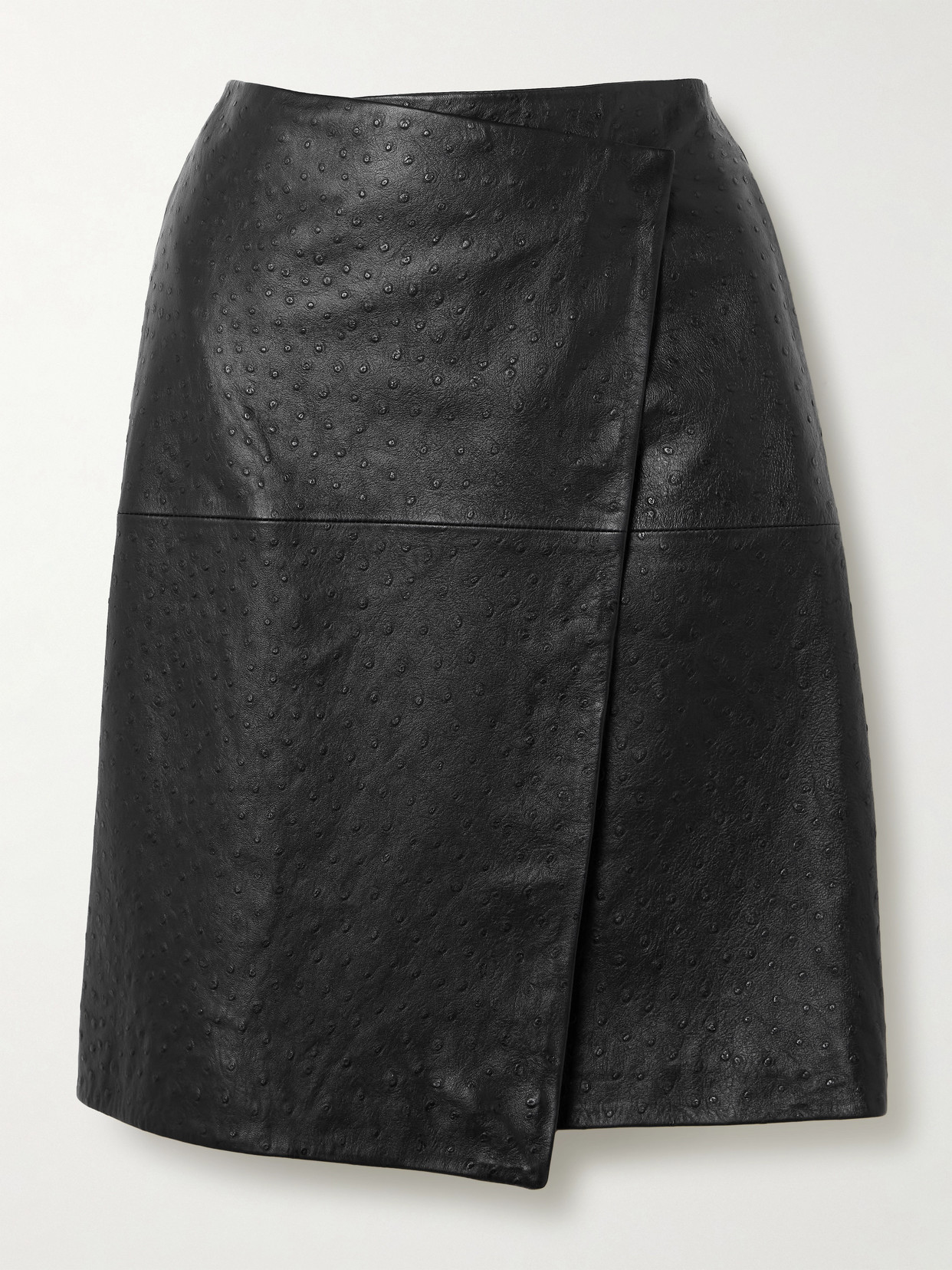Gora Asymmetric Ostrich-Effect Leather Wrap Skirt