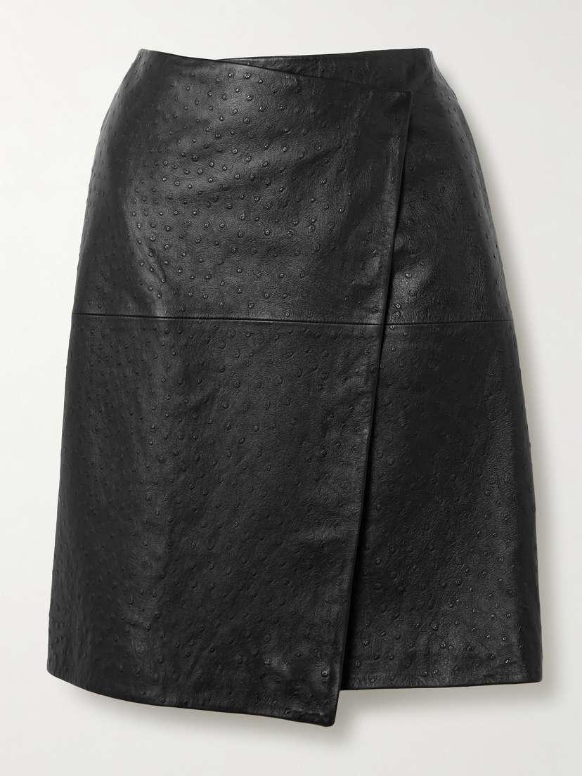 Loulou de Saison Gora Asymmetric Ostrich-effect Leather Wrap Skirt