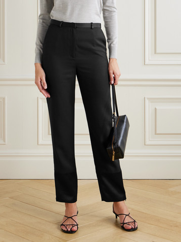 LOULOU DE SAISON Mahoney satin-trimmed crepe straight-leg pants