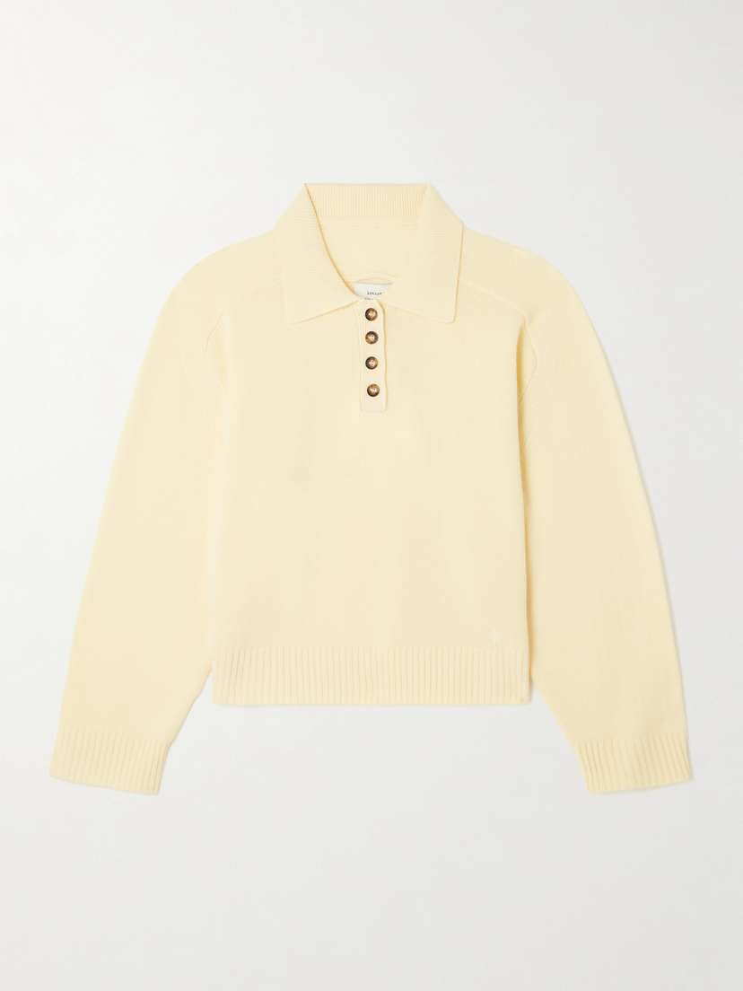 Loulou de Saison Homere Embroidered Cashmere Polo Sweater