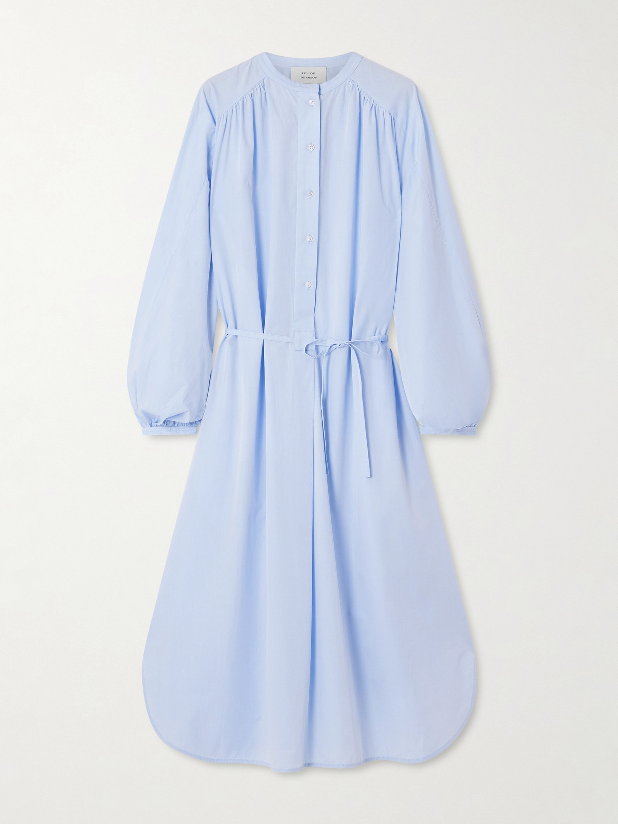 Loulou De Saison Vitti Oversized Belted Cotton-poplin Midi Dress In Blue