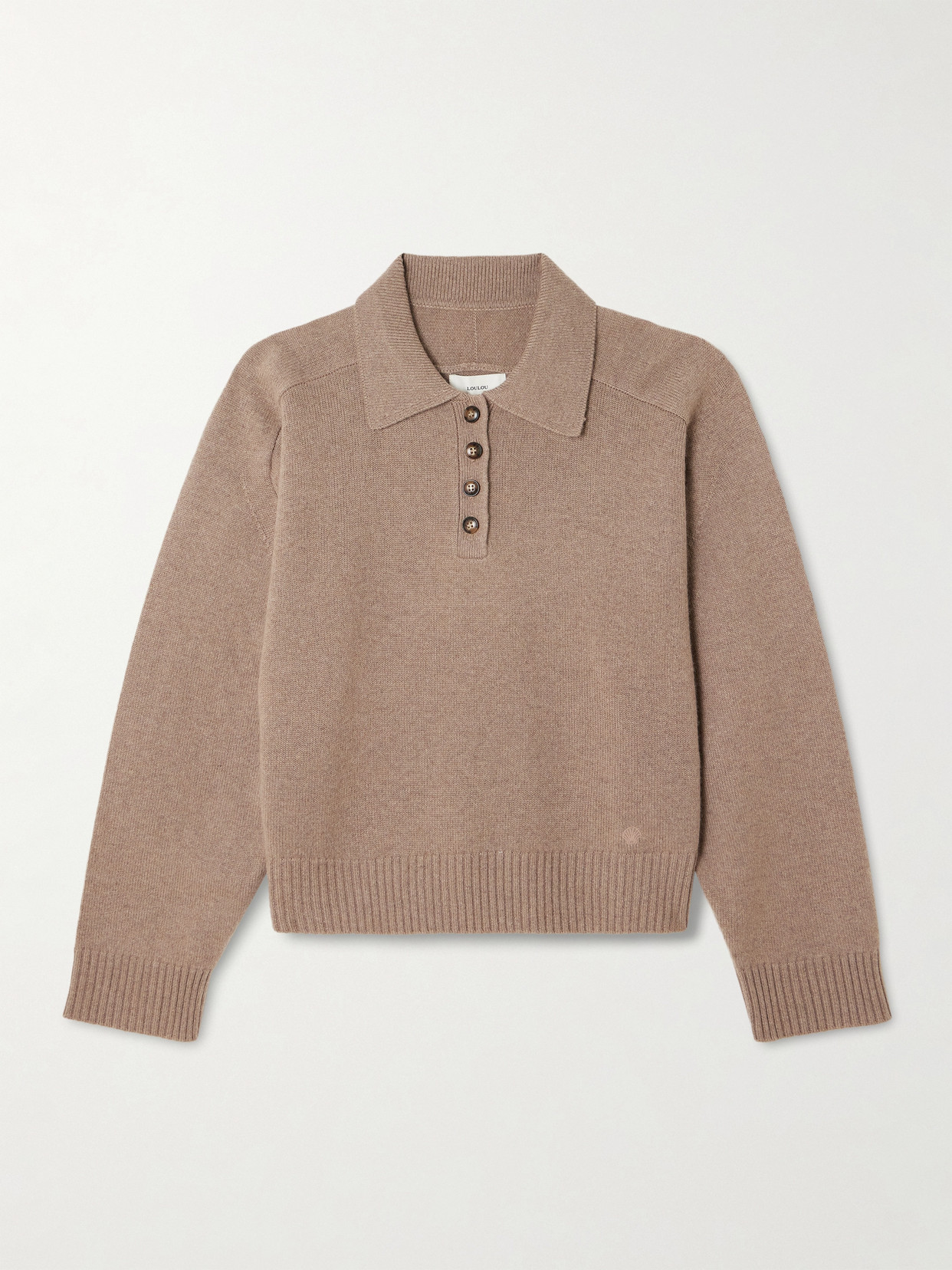 Loulou De Saison Homere Embroidered Cashmere Polo Sweater In Brown