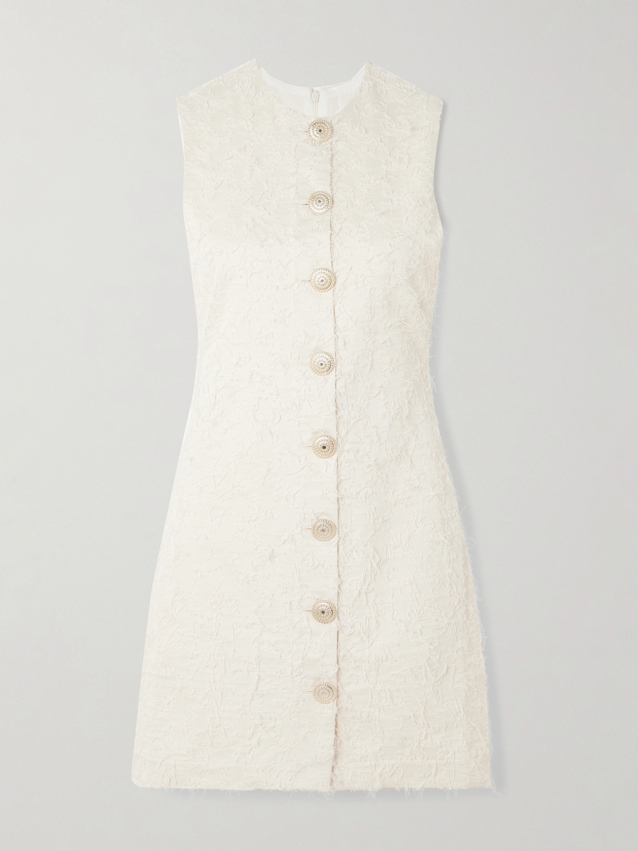 D'estree Camille Frayed Organic Cotton-twill Mini Dress In White