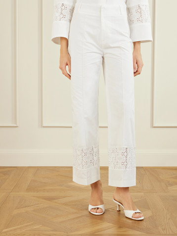Destree Yoshitomo broderie anglaise-trimmed cotton-poplin straight-leg pants