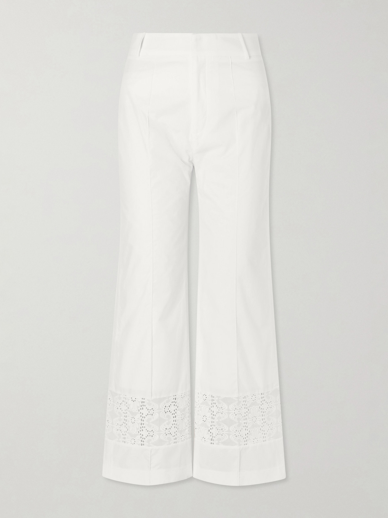 D'estree Yoshitomo Broderie Anglaise-trimmed Cotton-poplin Straight-leg Pants In White