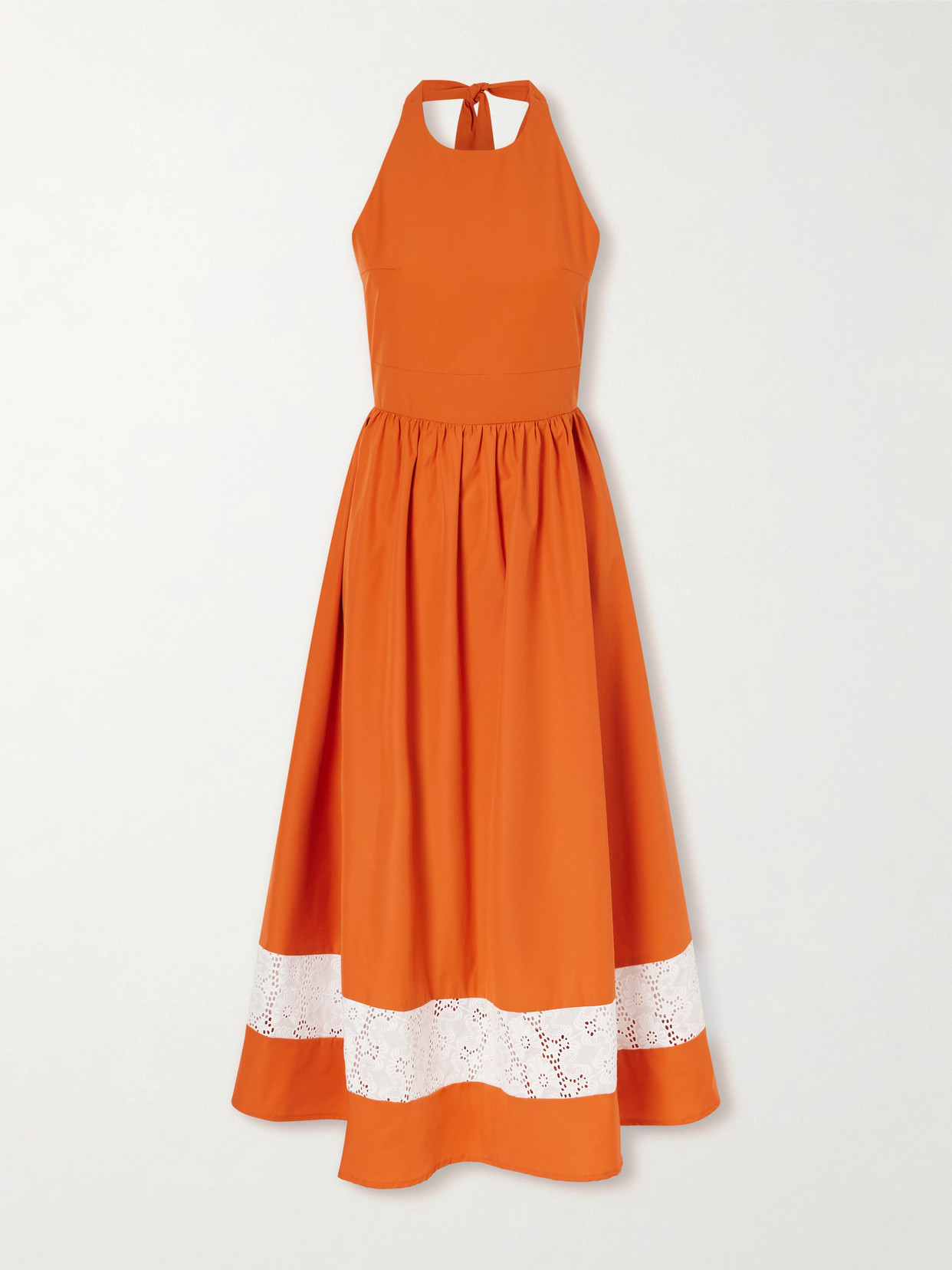 D'estree Lila Lace-trimmed Cotton Mini Dress In Orange