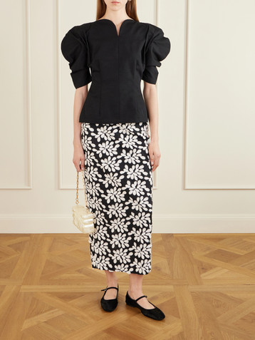 DESTREE トップス Black virgin wool top with floral embroidery – DESTREE