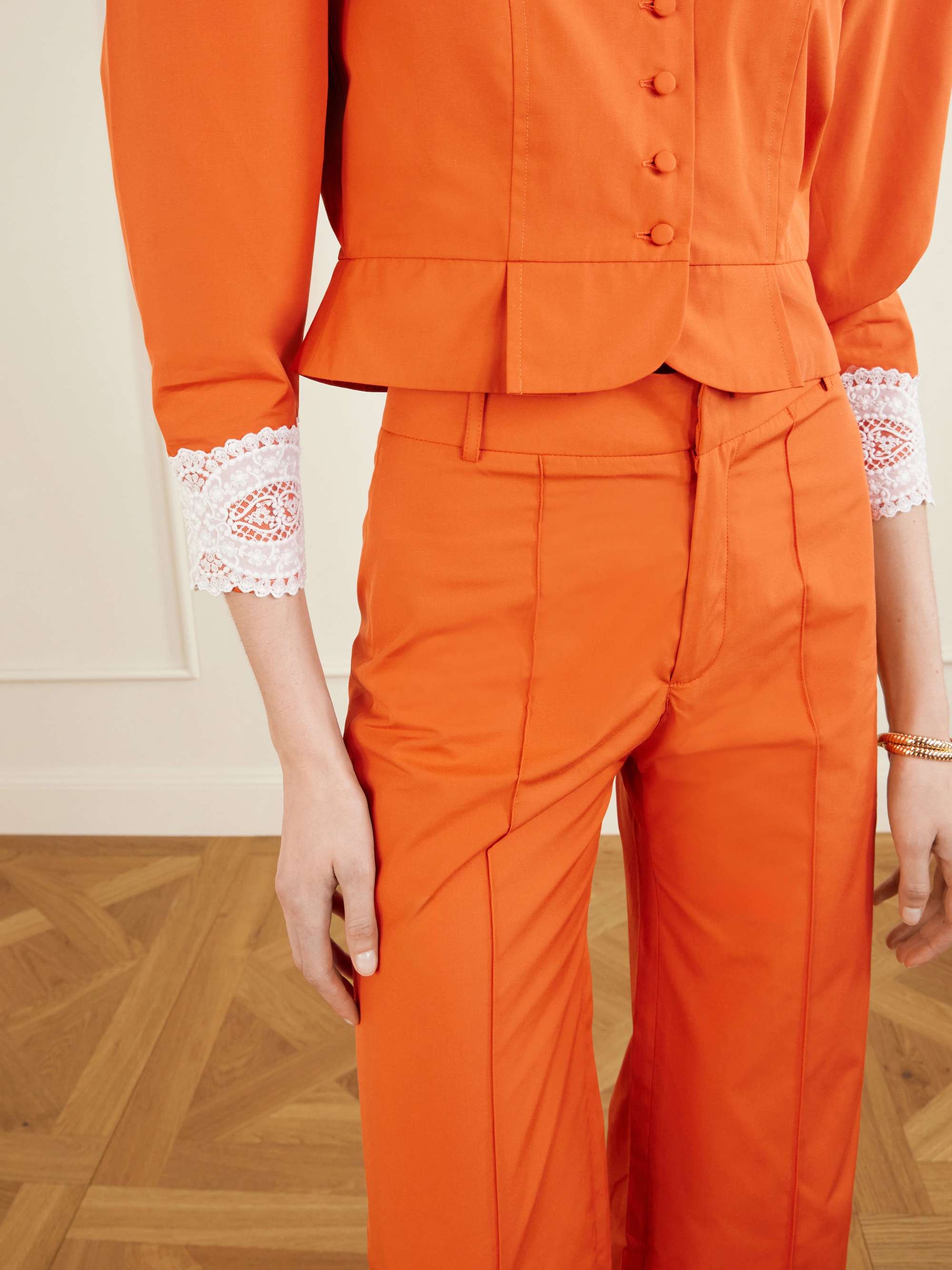 DESTREE Yoshimoto lace-trimmed cotton poplin pants | NET-A-PORTER