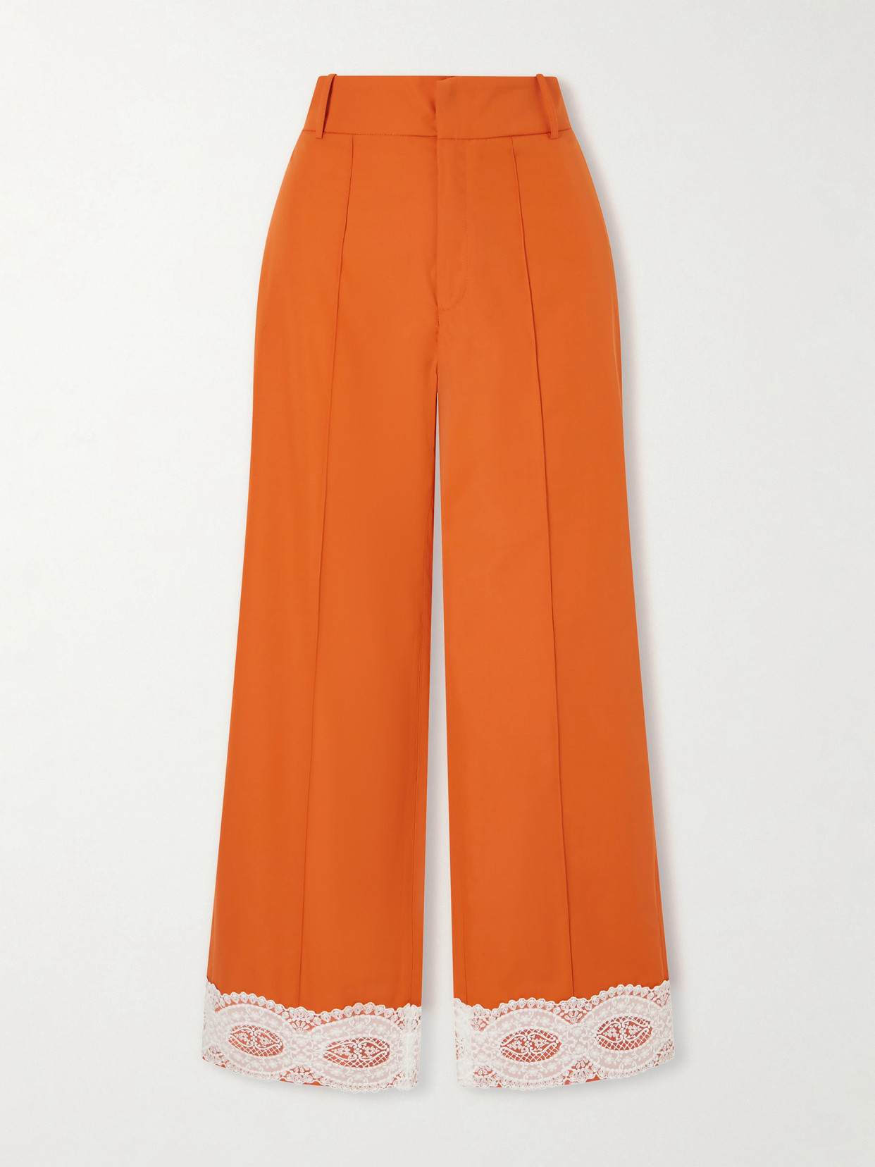D'estree Yoshimoto Lace-trimmed Cotton Poplin Pants In Orange