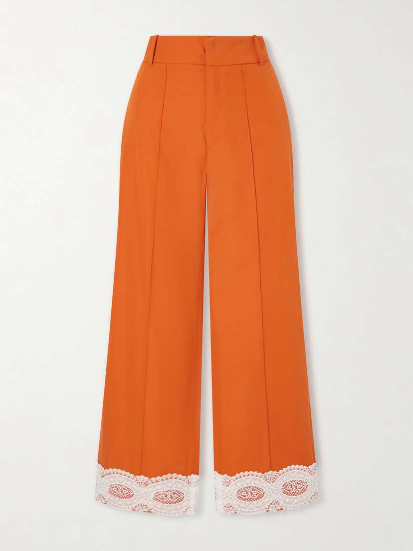 DESTREE Yoshimoto Lace-trimmed Cotton Poplin Pants