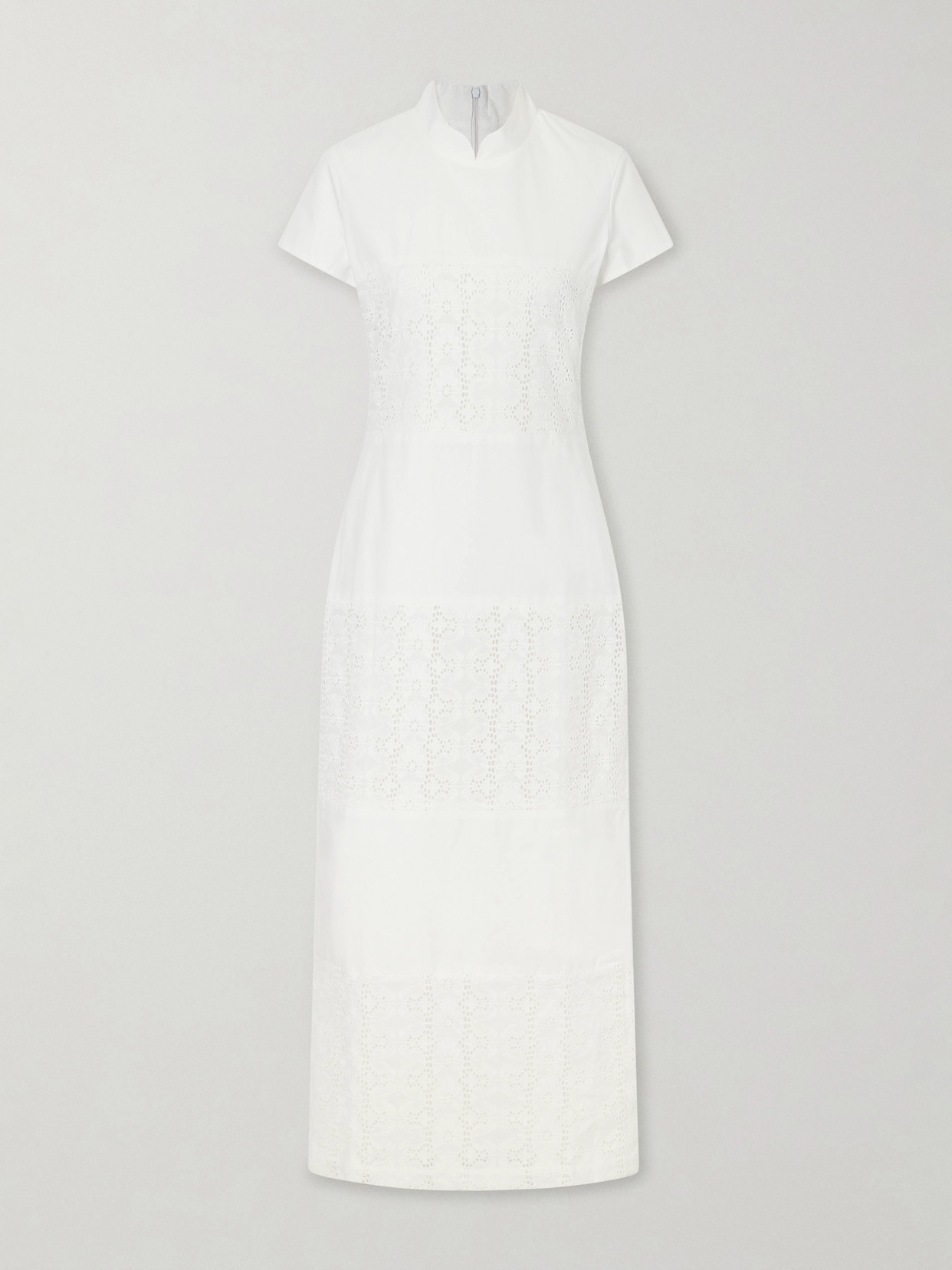 D'estree Clelia Paneled Broderie Anglaise-trimmed Cotton-poplin Midi Dress In White