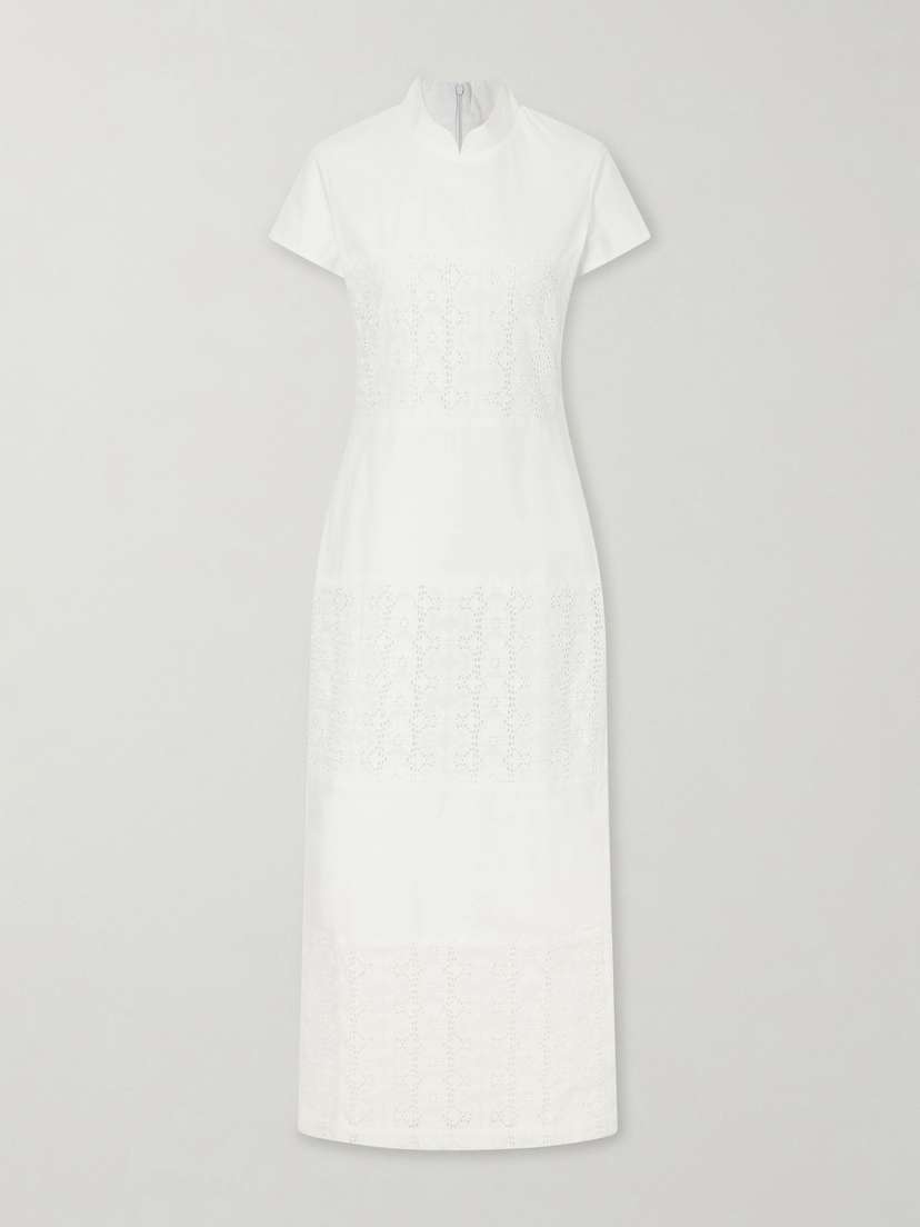 DESTREE Clelia Paneled Broderie Anglaise-trimmed Cotton-poplin Midi Dress