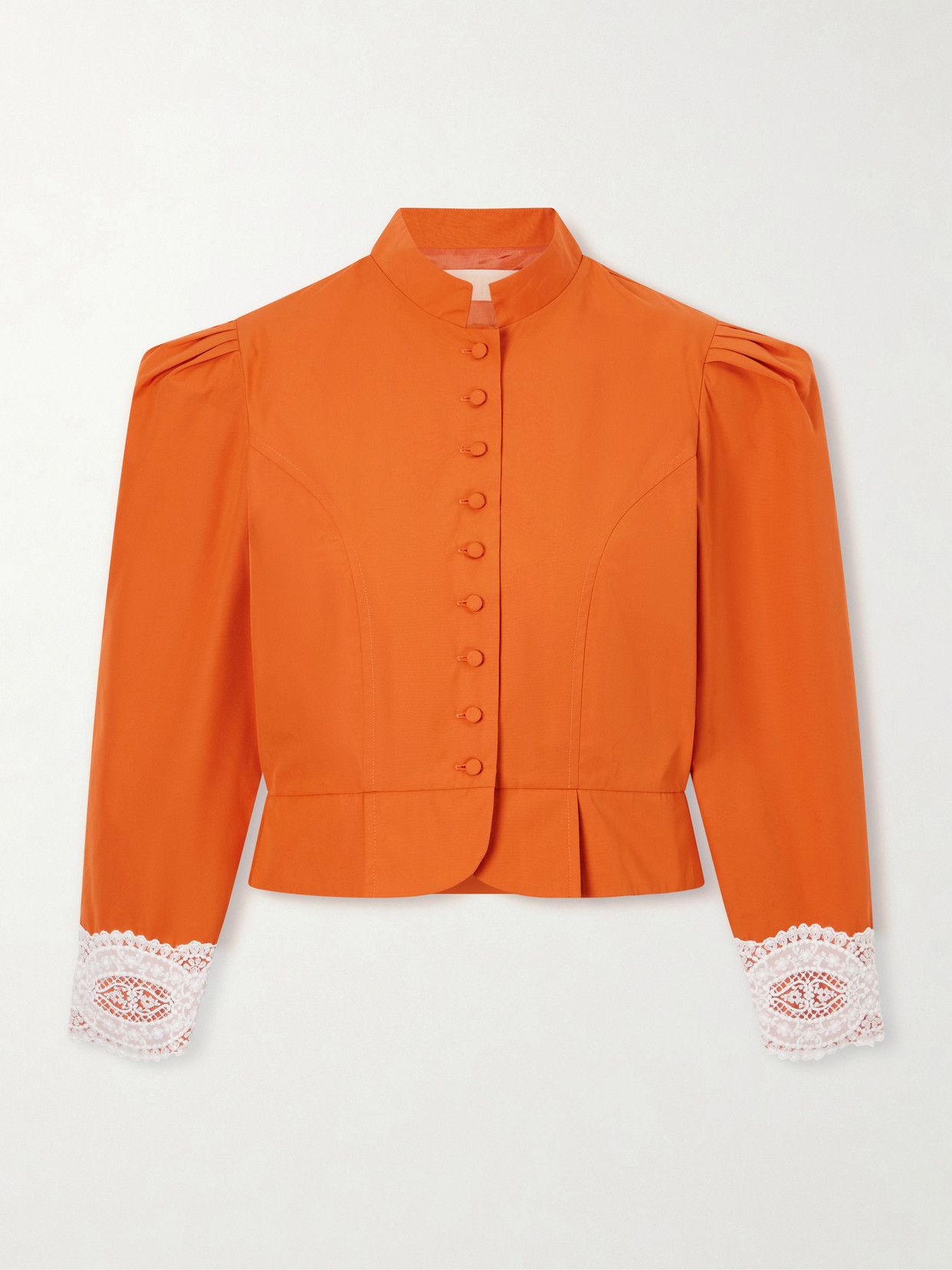 D'estree Amoako Lace-trimmed Cotton Poplin Jacket In Orange