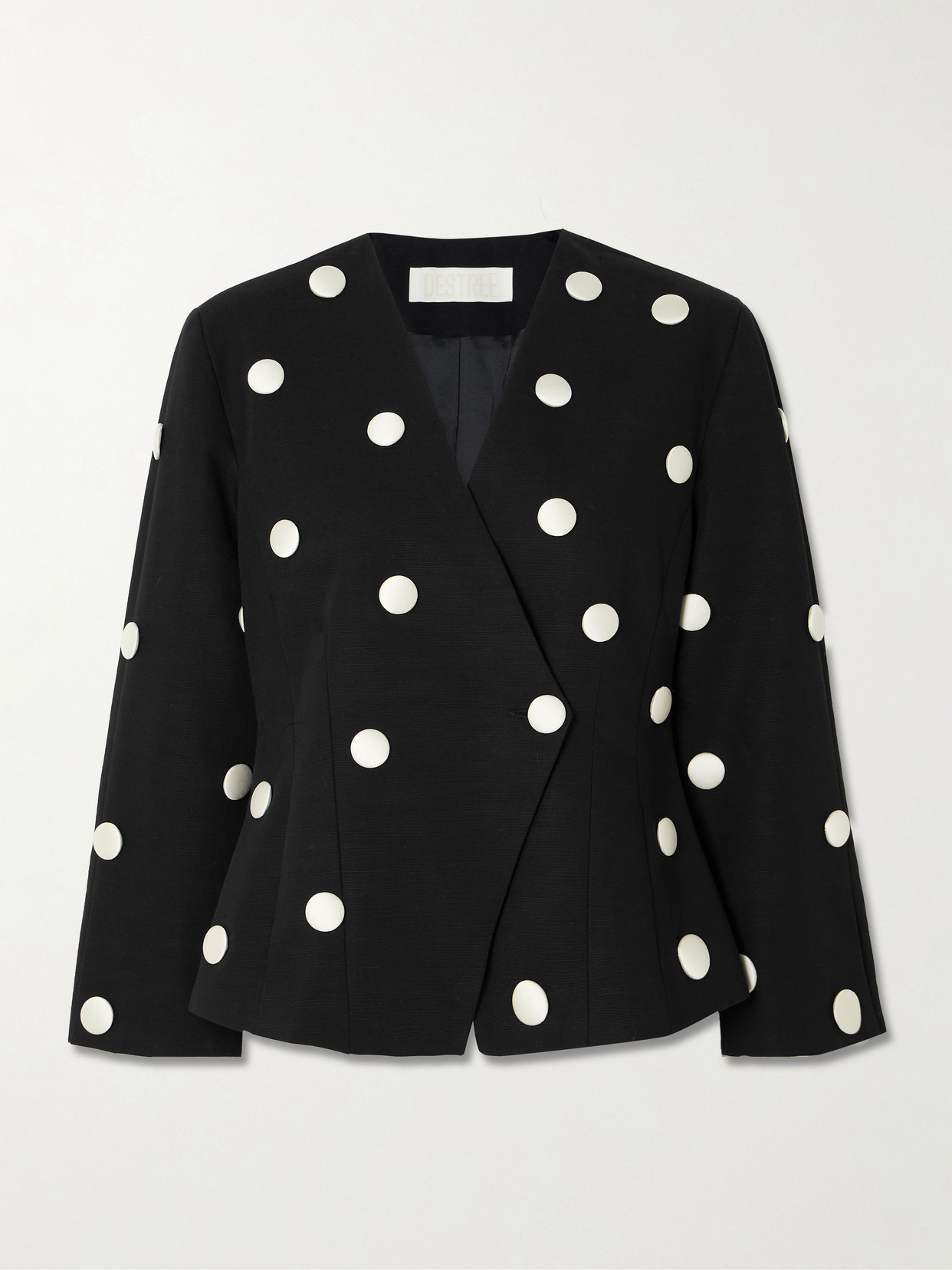 D'estree Aloise Embellished Polka-dot Cotton-faille Blazer In Black