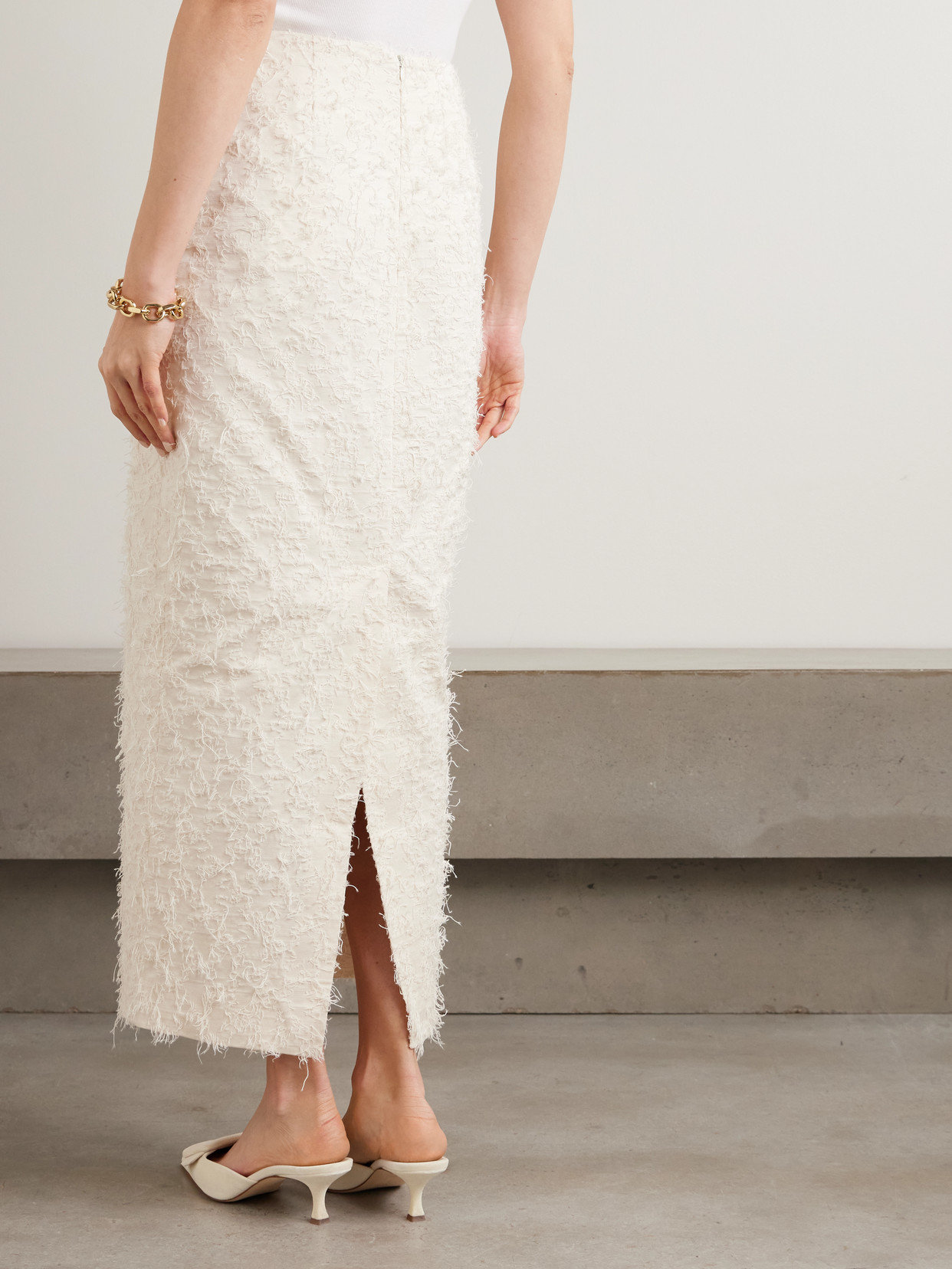 Monica Frayed Organic Cotton-Twill Midi