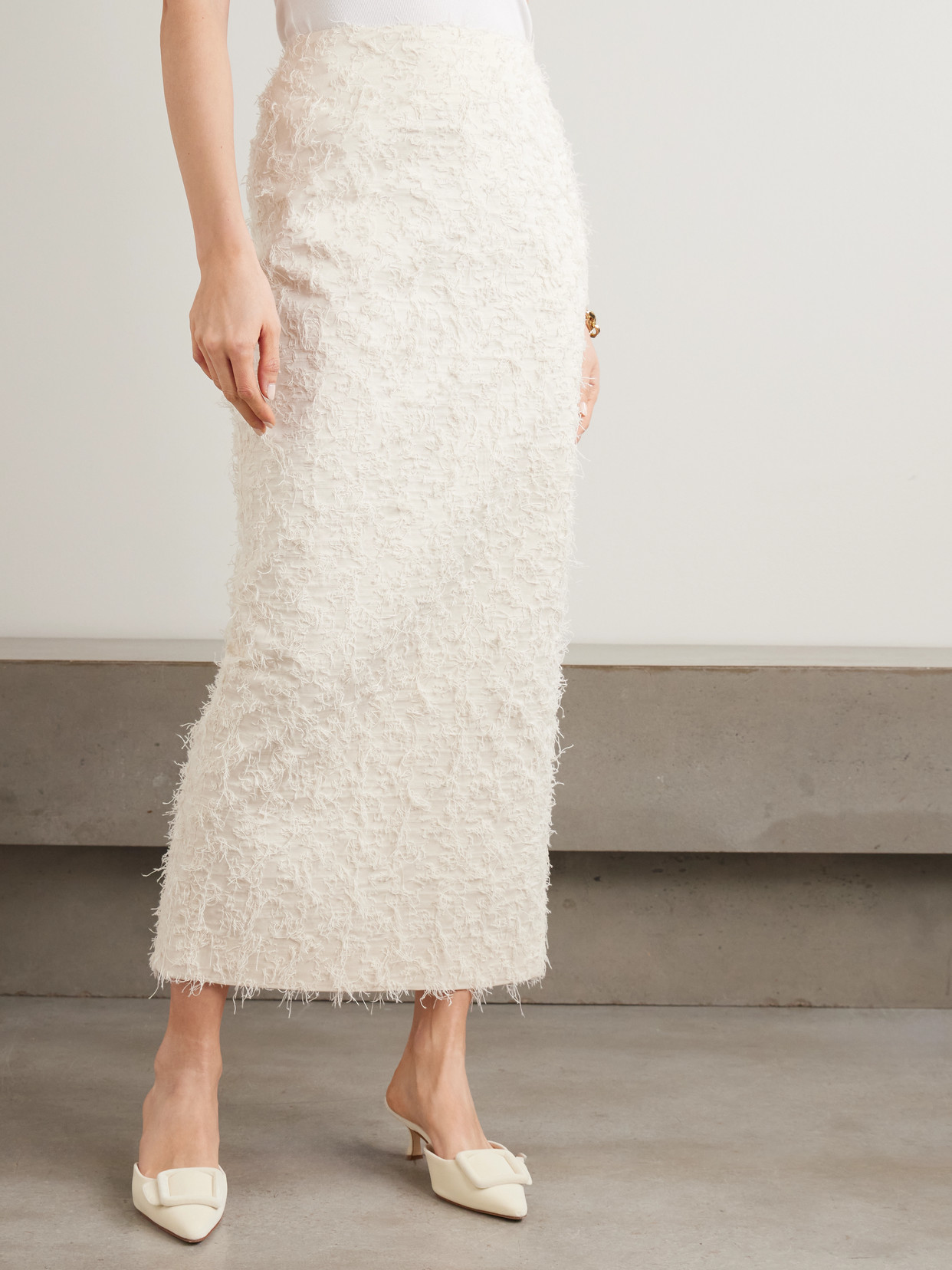 Monica Frayed Organic Cotton-Twill Midi