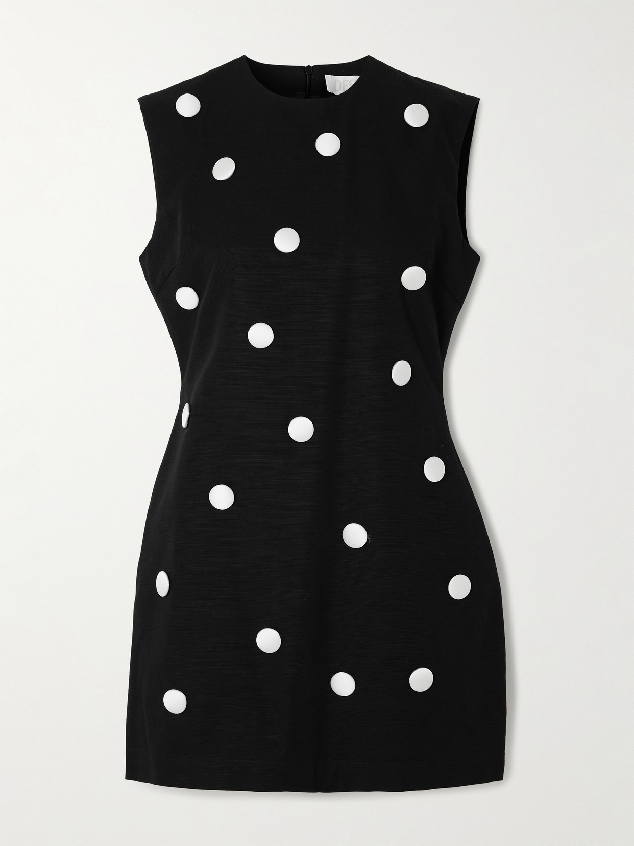 D'estree Carole Embellished Polka-dot Cotton-faille Mini Dress In Black
