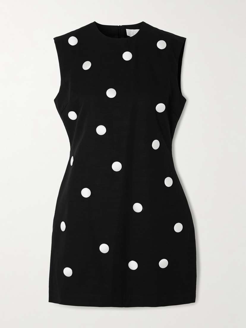 DESTREE Carole Embellished Polka-dot Cotton-faille Mini Dress