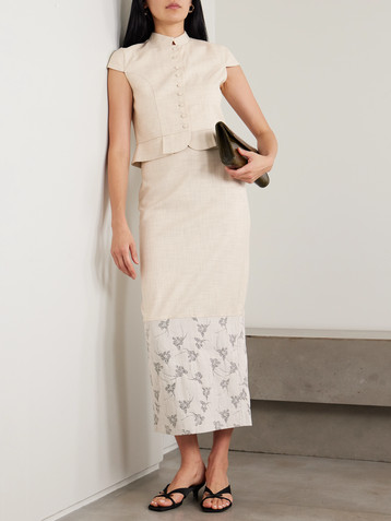 Mila woven and denim-jacquard midi skirt