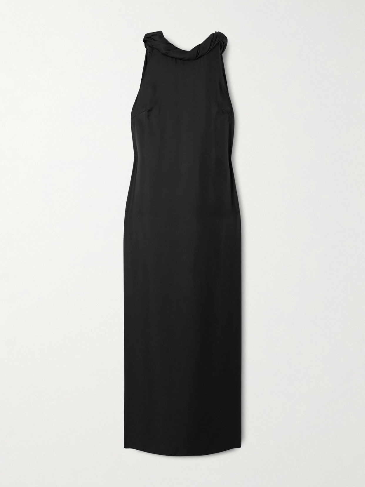Loulou De Saison Susan Tie-detailed Draped Silk-twill Midi Dress In Black