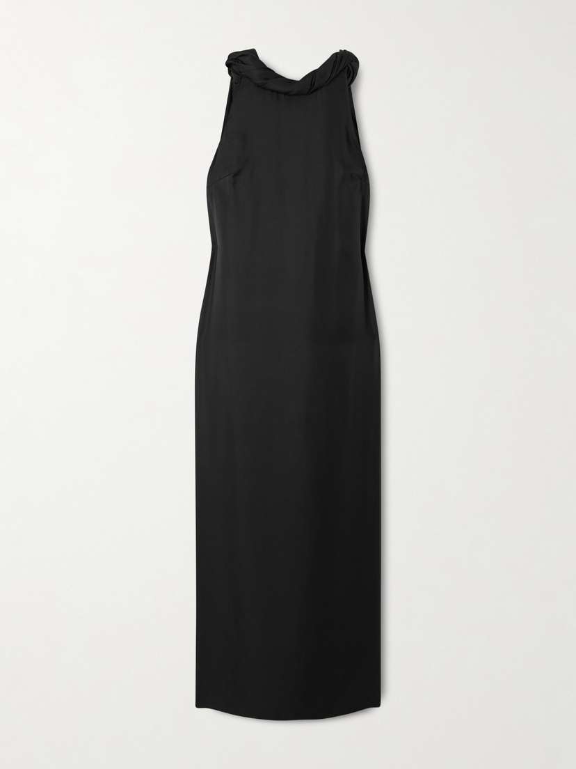 Loulou de Saison Susan Tie-detailed Draped Silk-twill Midi Dress
