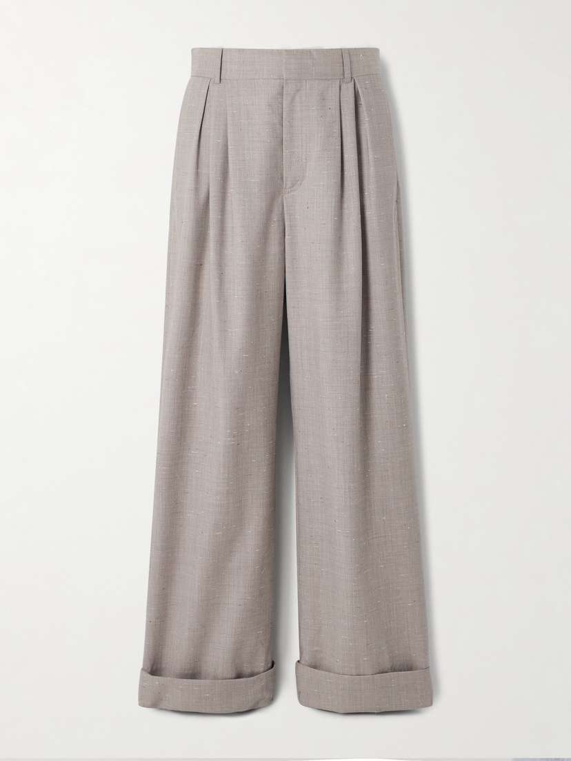Loulou de Saison Davy Pleated Mélange Wool And Silk-blend Dupioni Wide-leg Pants