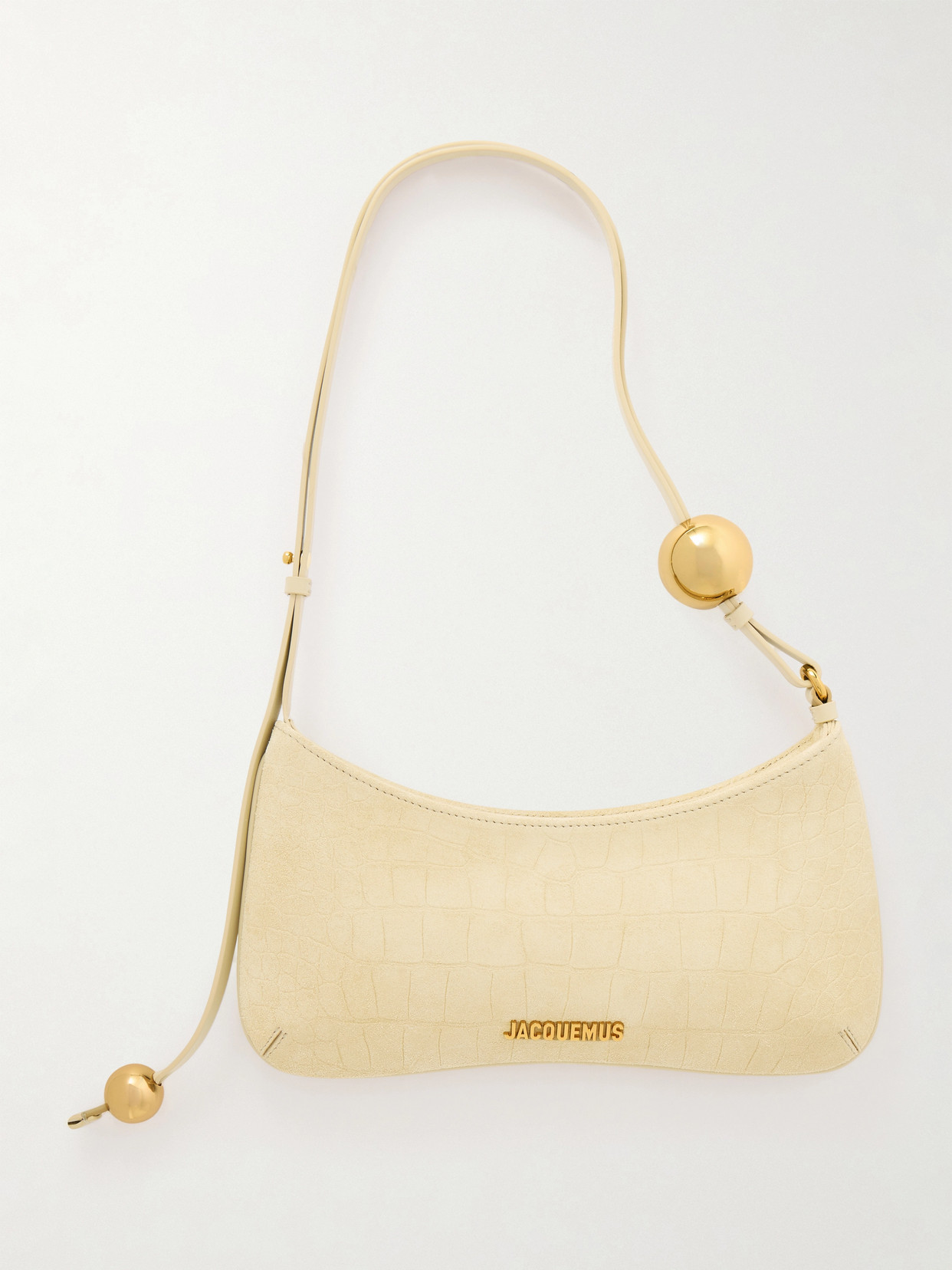 Jacquemus Le Bisou Perle Embellished Leather-trimmed Croc-effect Suede Shoulder Bag In Neutral
