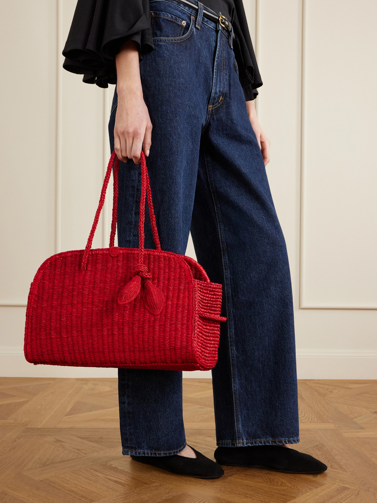 Jacquemus Medium Le Turismo Raffia Shoulder Bag In Burgundy