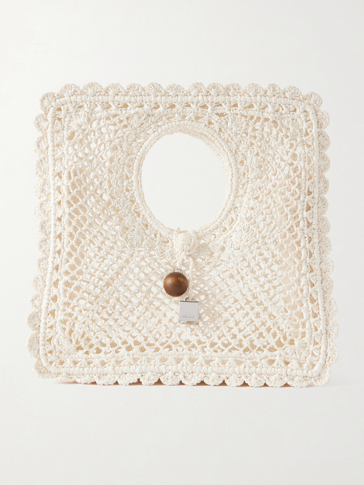 Jacquemus La Spiaggia Embellished Lace-raffia Bag In White