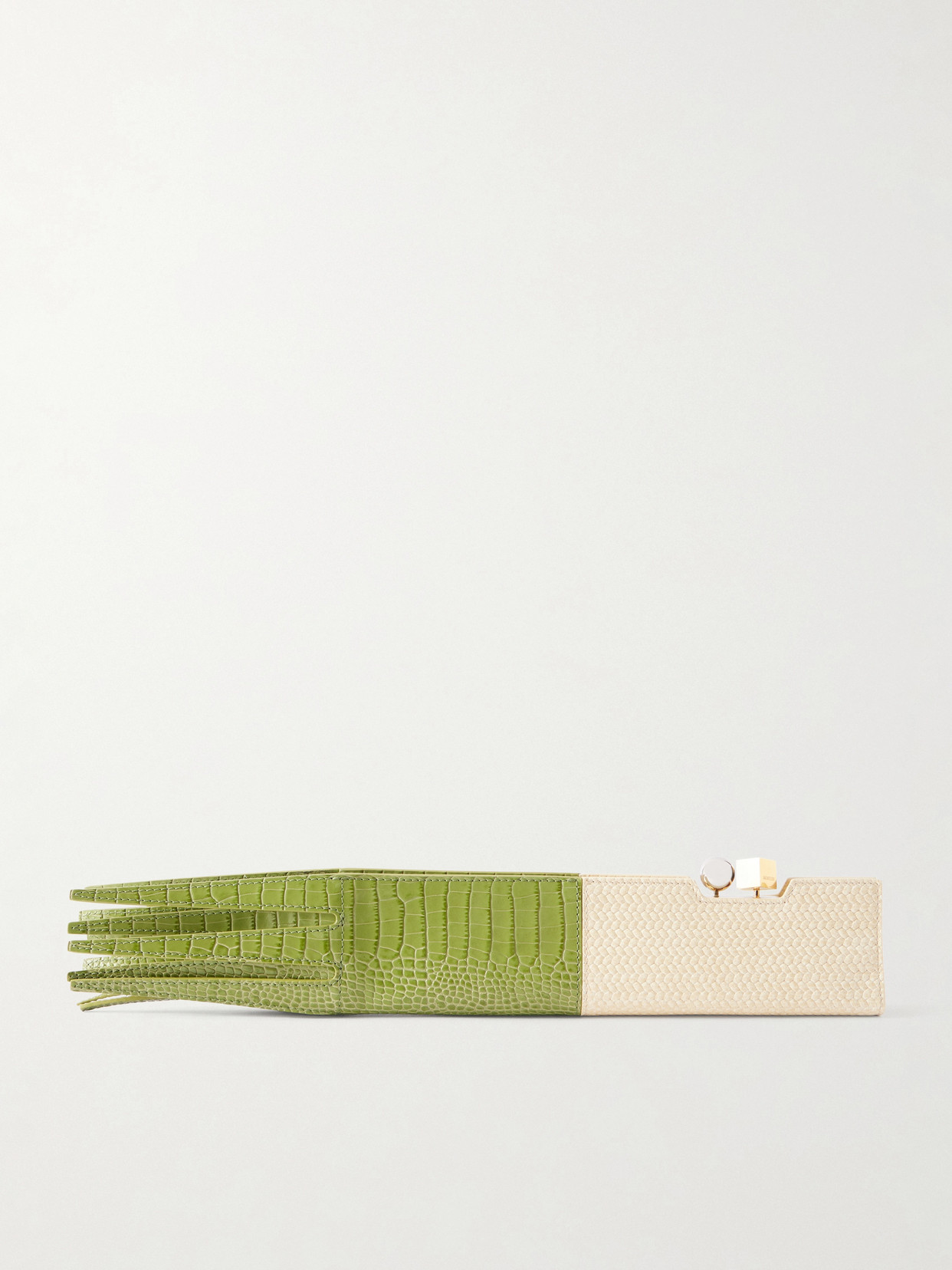 Jacquemus Poireau Fringed Textured-leather Clutch In Green
