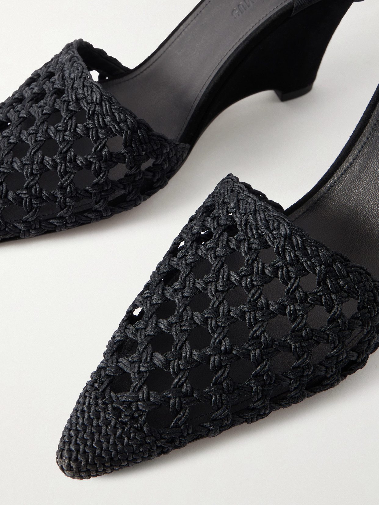 Jacquemus Wedge Espadrille Mules Pointed Toe Ribbon In Black