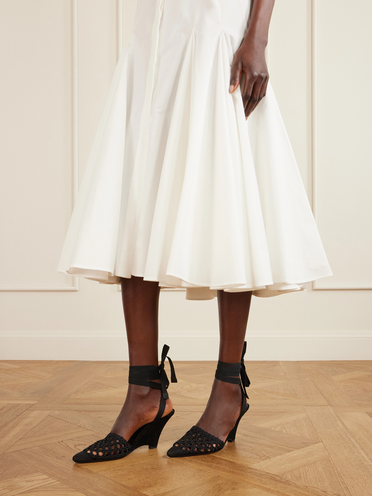 Jacquemus Wedge Espadrille Mules Pointed Toe Ribbon In Black