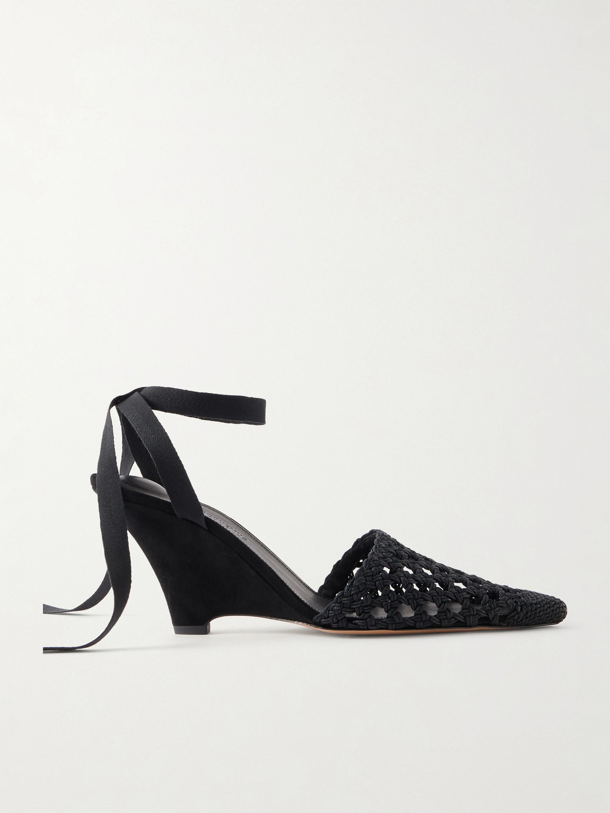 Jacquemus Wedge Espadrille Mules Pointed Toe Ribbon In Black