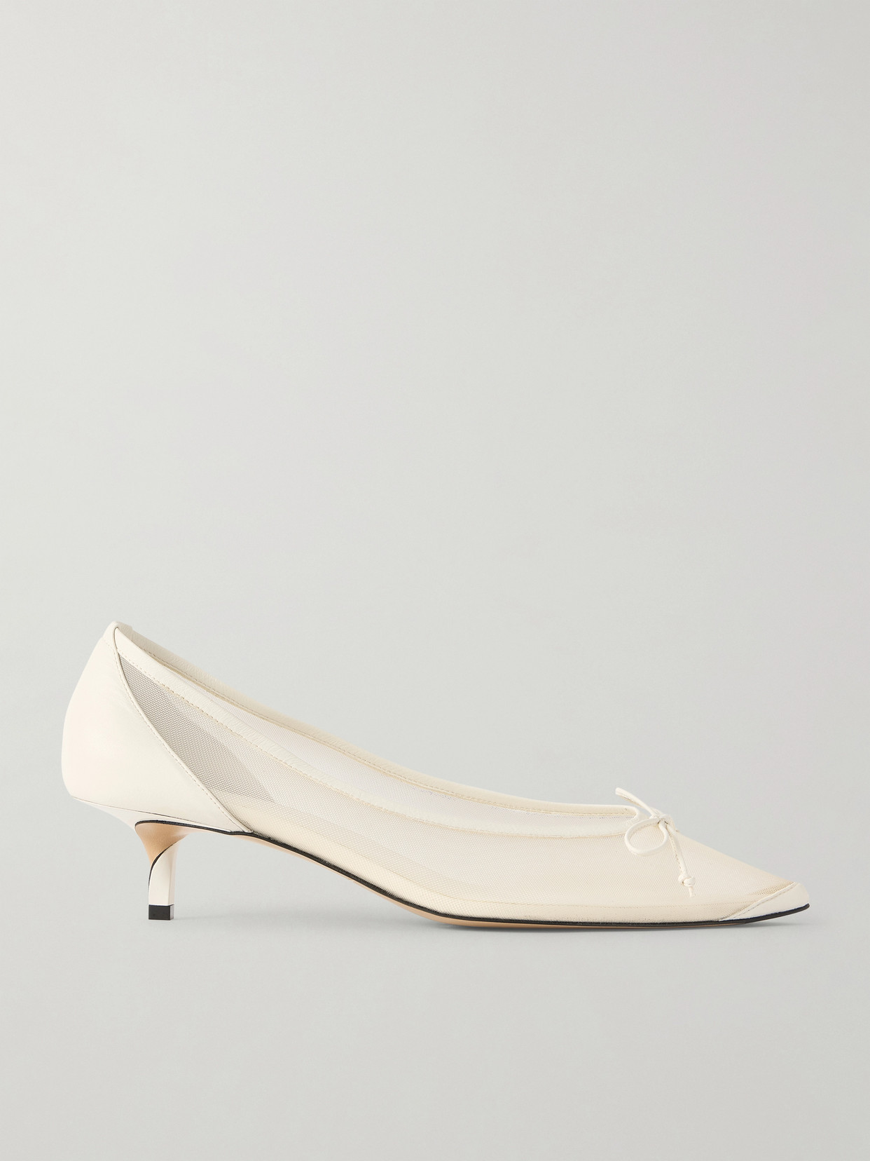 Jacquemus Tourni Bow-detailed Leather-trimmed Mesh Pumps In White